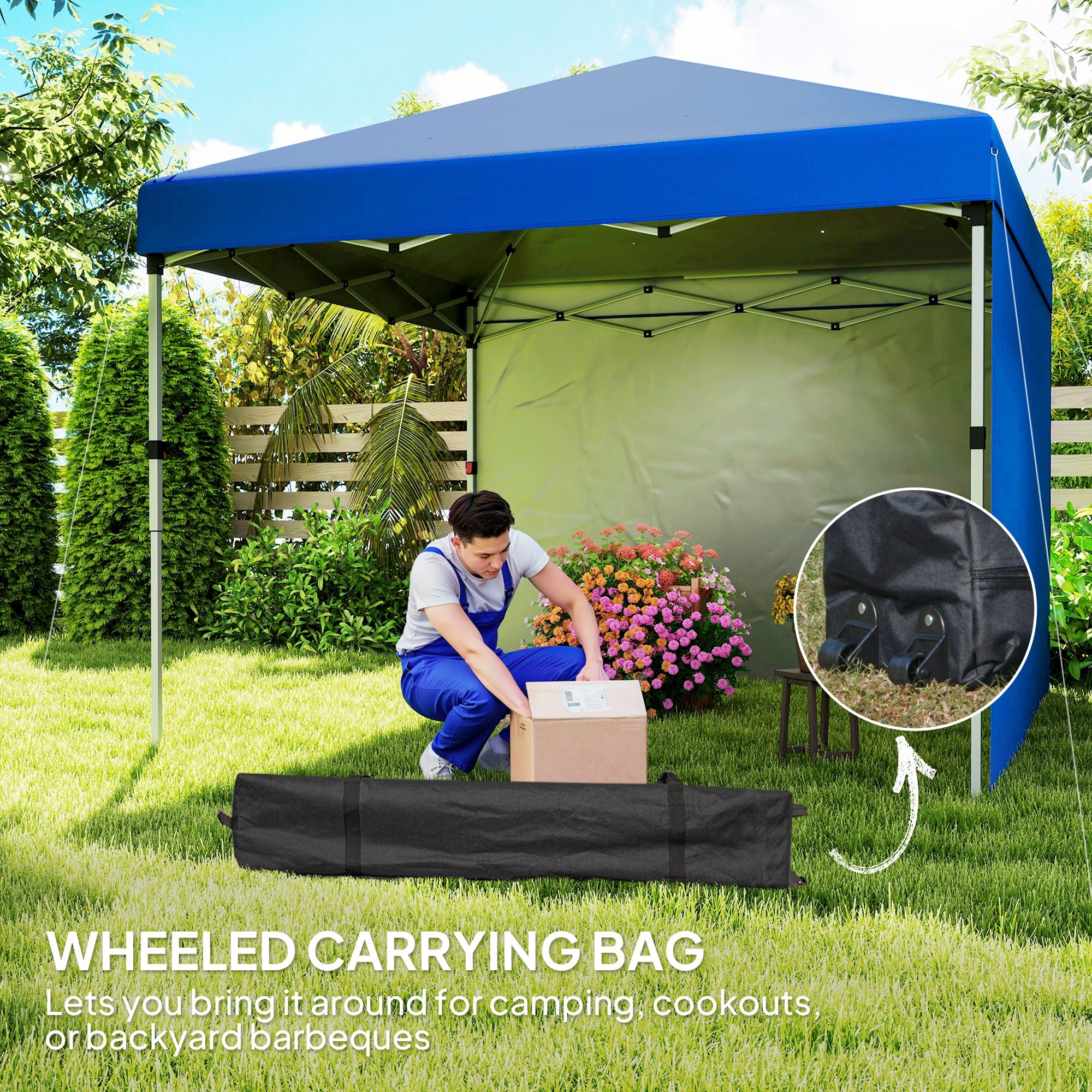 3 x 3 Metre Pop Up Gazebo Set with Sidewalls and Wheeled Bag - Blue