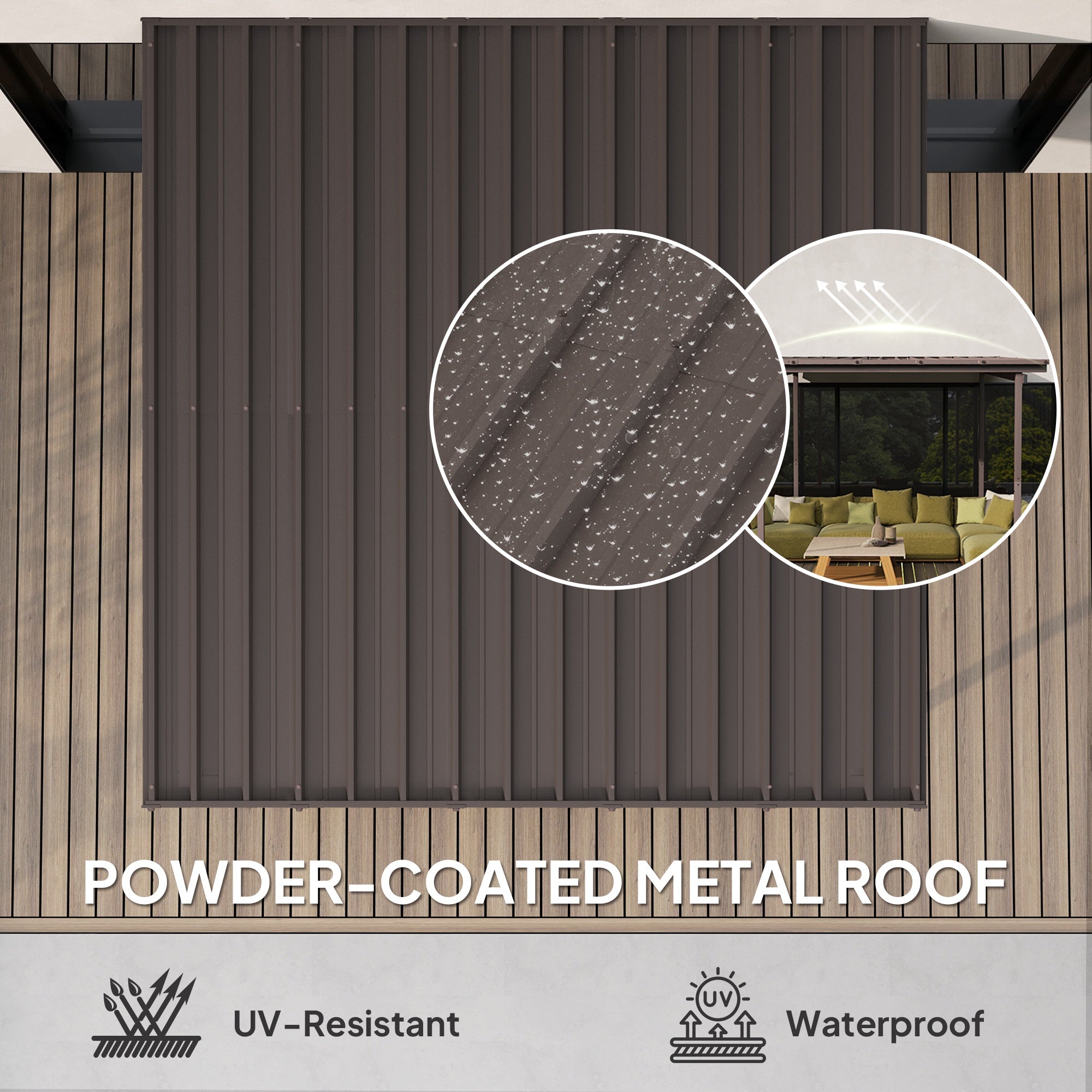 3 x 3(m) Garden Pergola with Waterproof Metal Roof, Lean to Pergola Hardtop Gazebo, Wind-resistant Outdoor Sun Shade, Easy to Assemble