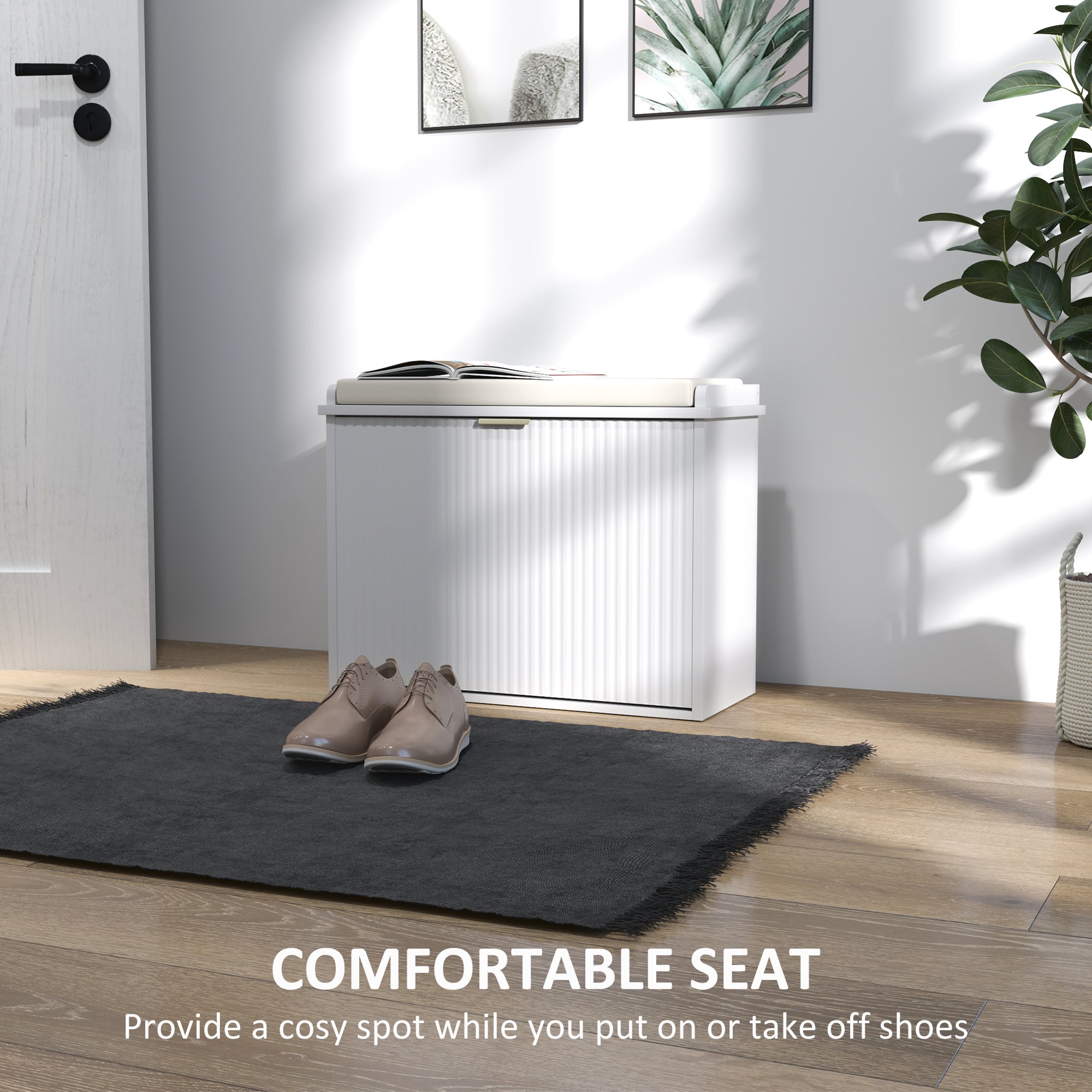 Elegant Six Shoe Bench, with Top Seat - White