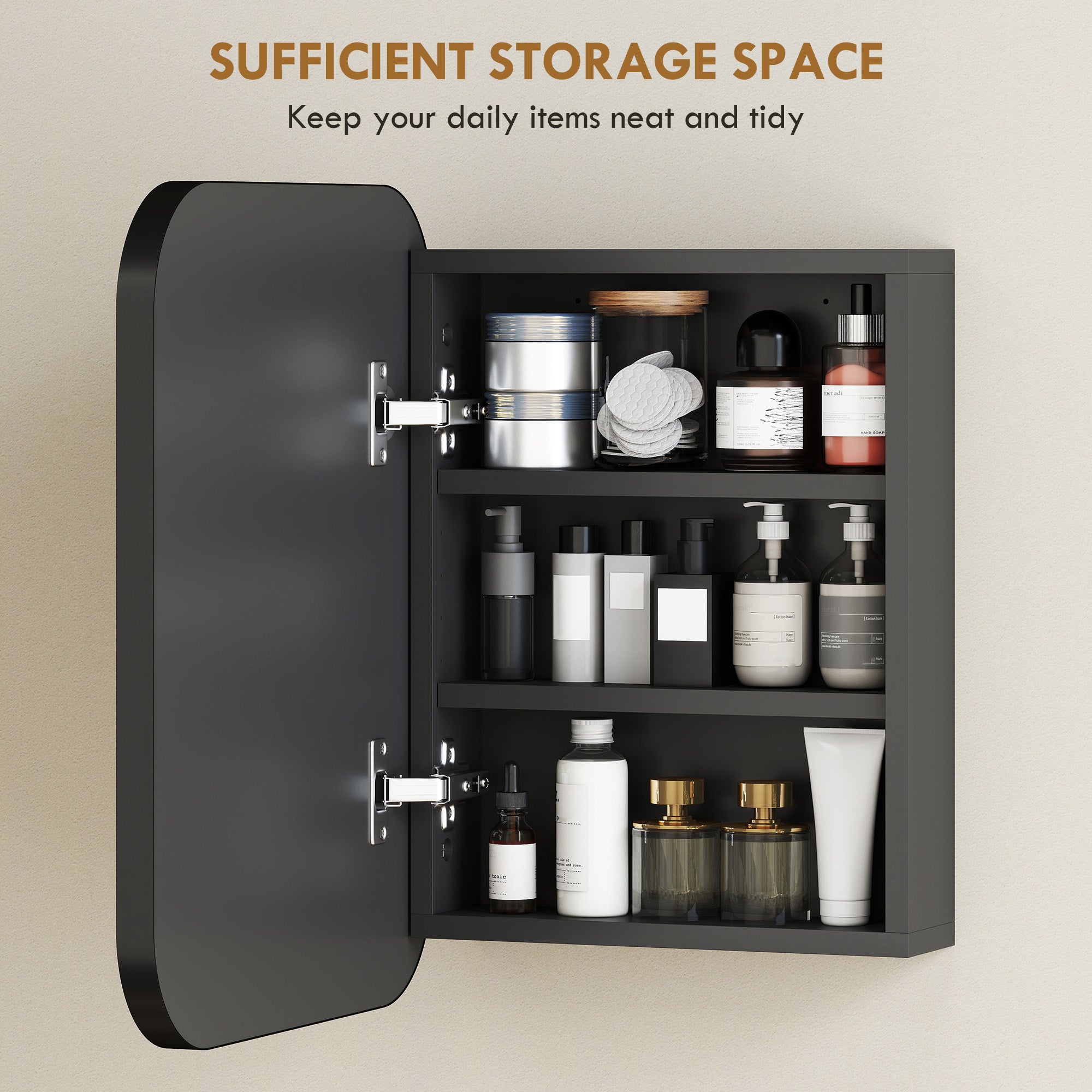 Bathroom Medicine Cabinet with Mirror, Bathroom Wall Cabinet with Adjustable Shelves, Soft Close Hinges, Black