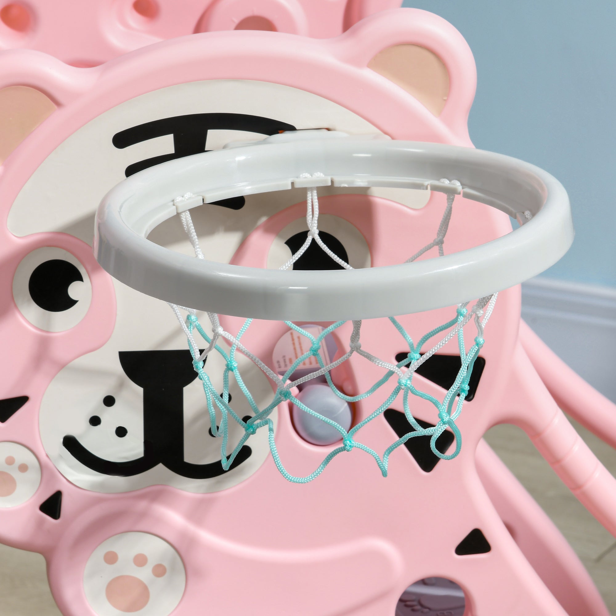 2 in 1 Baby Slide for Indoor Use with Basketball Hoop, Basketball, for Ages 18-36 Months - Pink