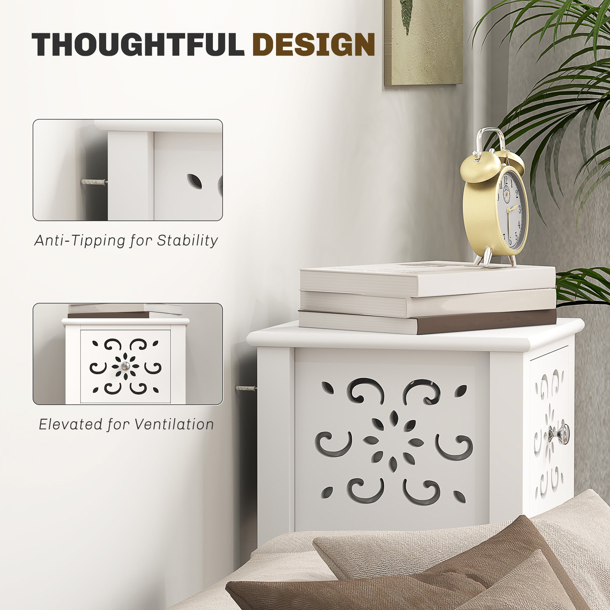 Set of Two Elegant Floral Cut-Out Side Tables - White