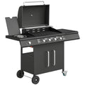 4+1 Burner Gas BBQ Grill with Storage Cabinet, 15.2 kW Gas Barbecue Trolley with Side Table, 4 Wheels, Warming Rack