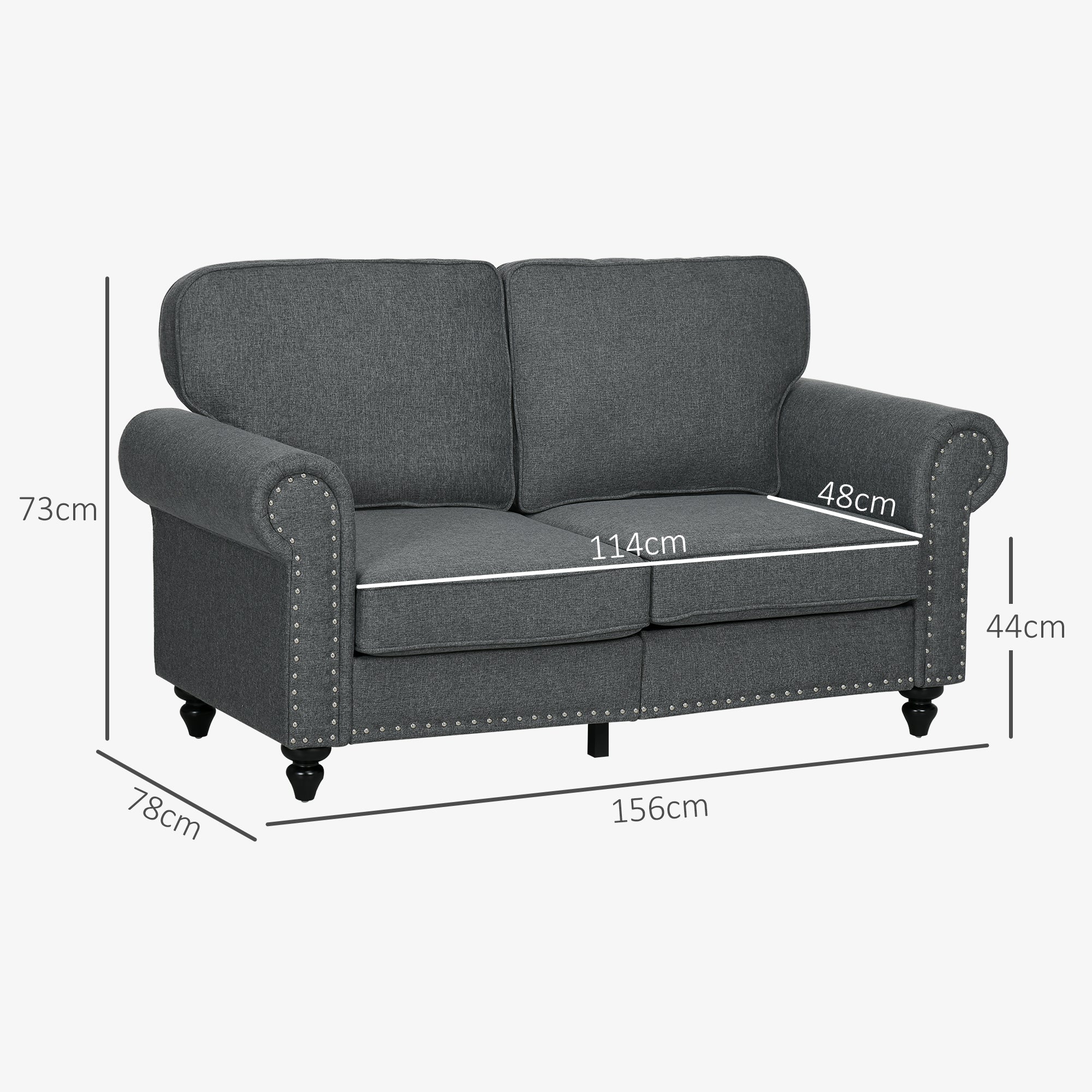 Two-Seater Mid-Century Sofa, with Pocket Springs - Charcoal Grey