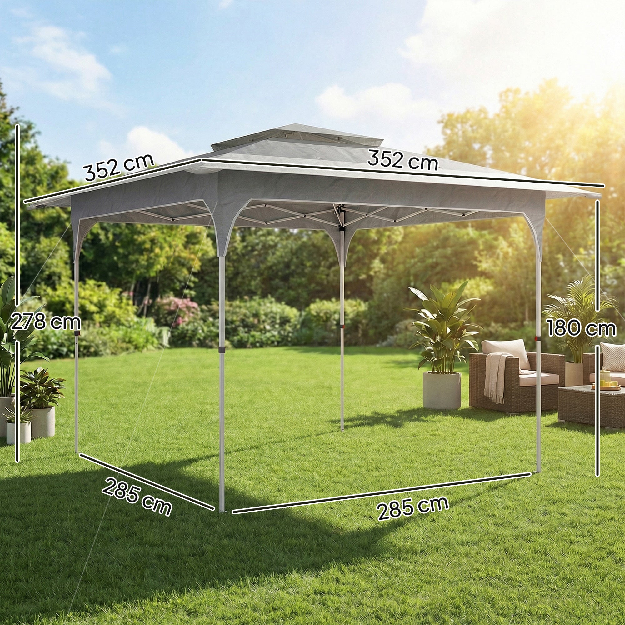 3.5 x 3.5 m Pop Up Gazebo with One-Push Setup, UPF50+ Double Tier Garden Party Tent Marquee with Carry Bag, Dark Grey