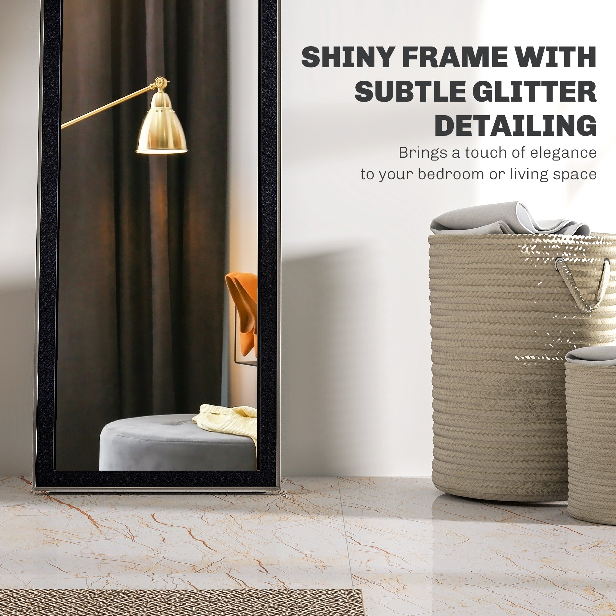 Full Length Mirror, 37 x 157cm Wall Mounted, Leaning, Free Standing Mirror, Framed Full Body Mirror for Living Room, Bedroom, Black