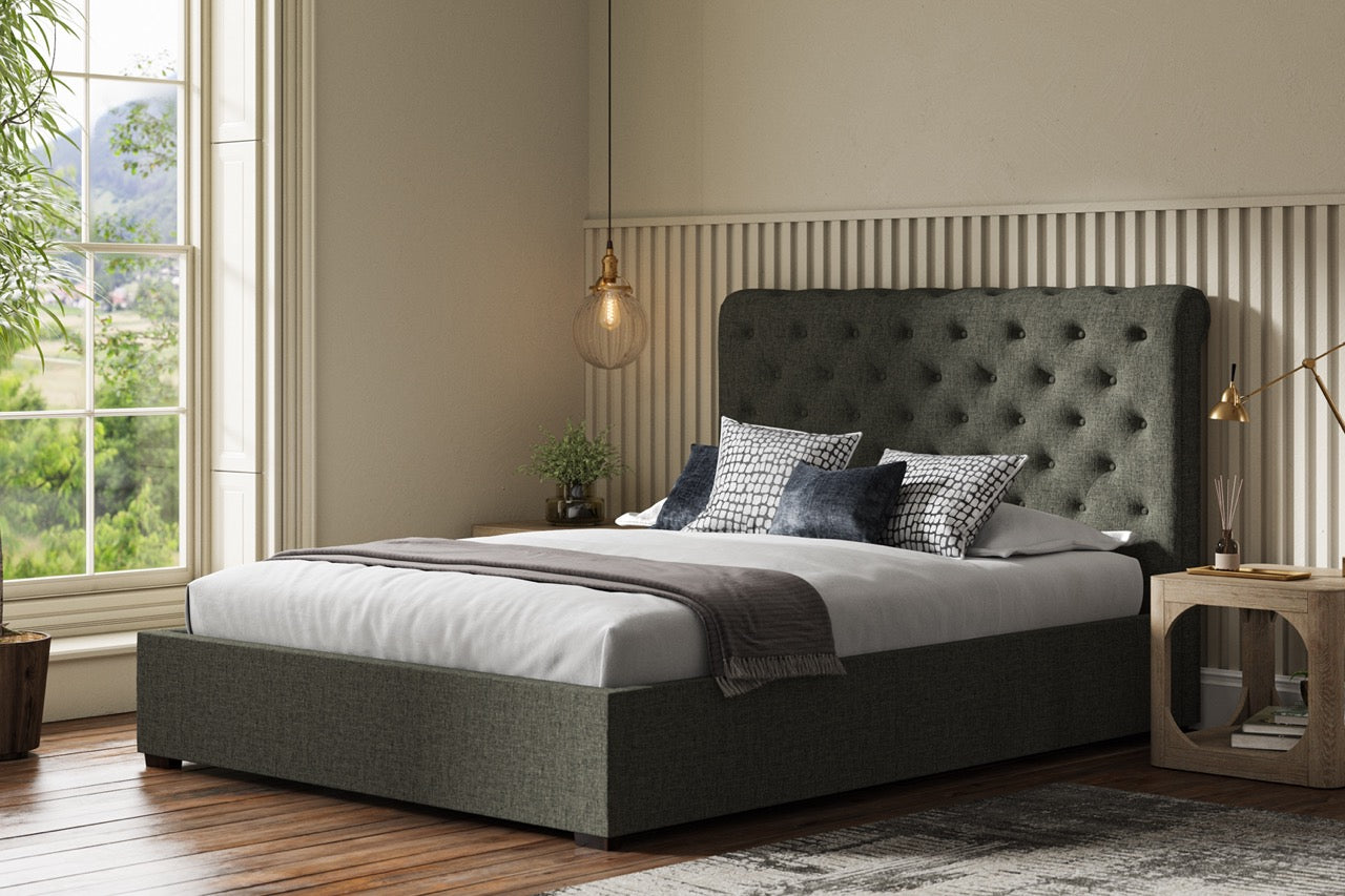 Balmoral Bed With Padded Headboard Grey - Double - Bedzy UK modern and affordable home furniture England