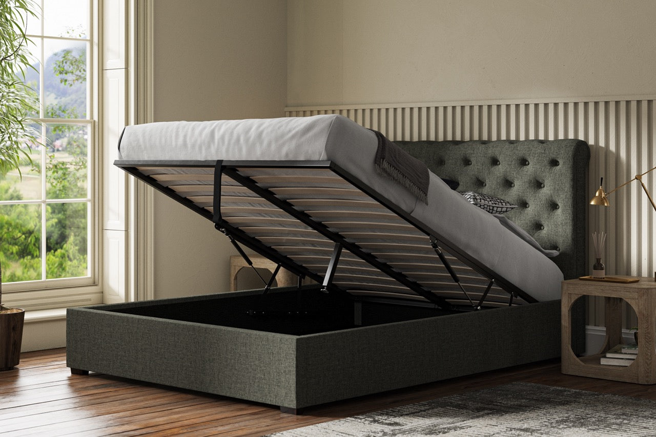 Balmoral Bed With Padded Headboard Grey - Double - Bedzy UK modern and affordable home furniture England