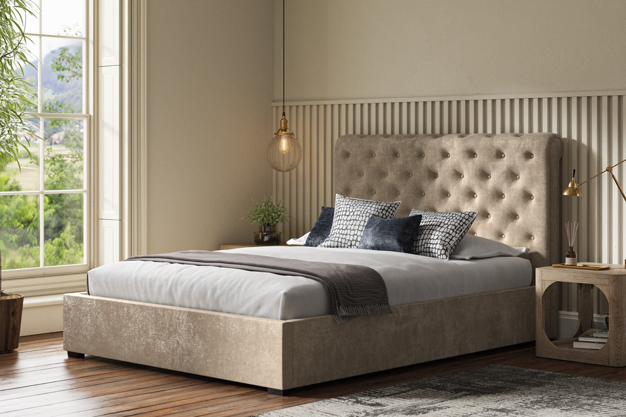 Balmoral Bed With Padded Headboard Stone - Double - Bedzy UK modern and affordable home furniture England