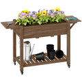 Wooden Raised Planter with Shelves 46 x 94cm - Carbonised Finish