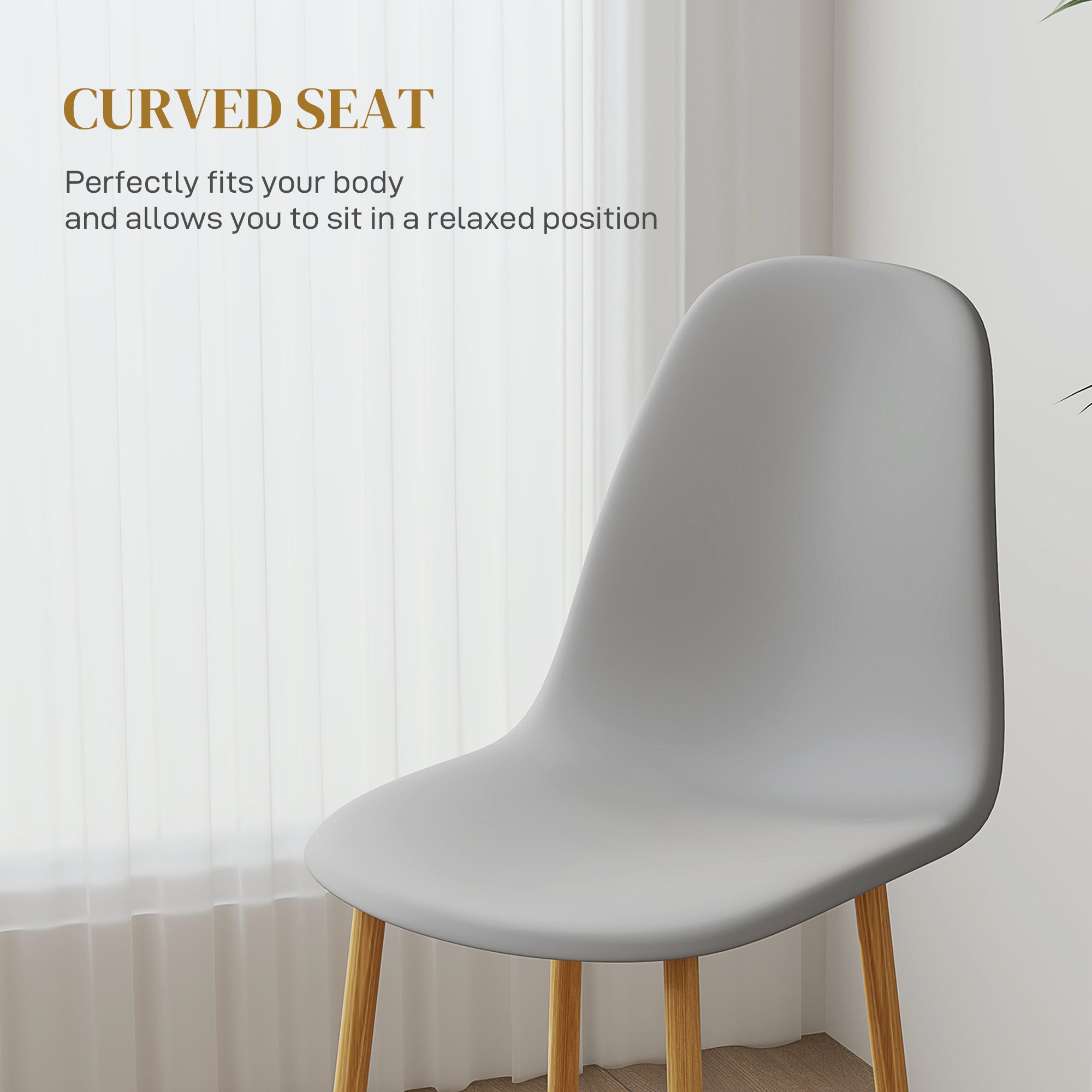 Modern Dining Chairs Set of 4, Kitchen Chairs with Backrest and Steel Legs for Dining Room, Living Room, Grey