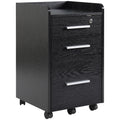 Three-Drawer Lockable Filing Cabinet with Wheels and Wood-Effect Finish - Black