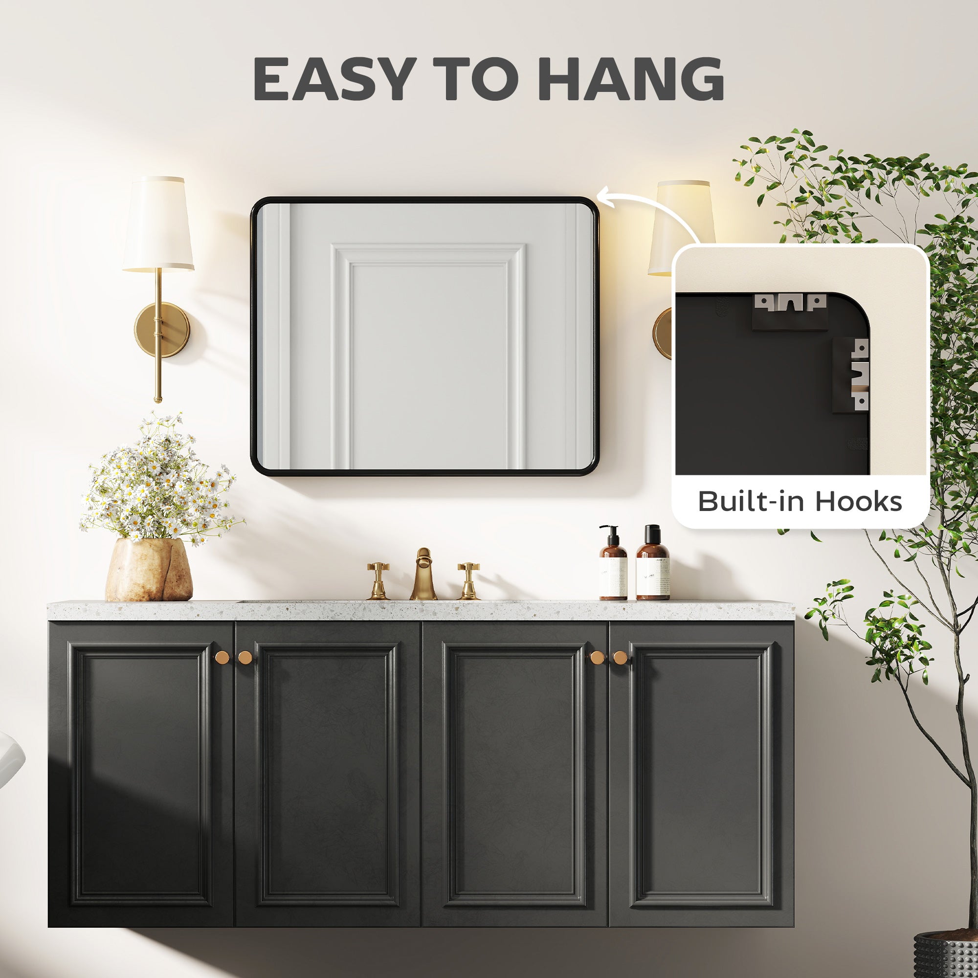 Rectangular Wall Mirror with HD Glass - Black