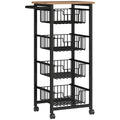 Four Basket Mobile Kitchen Island, with Brakes - Oak/Black