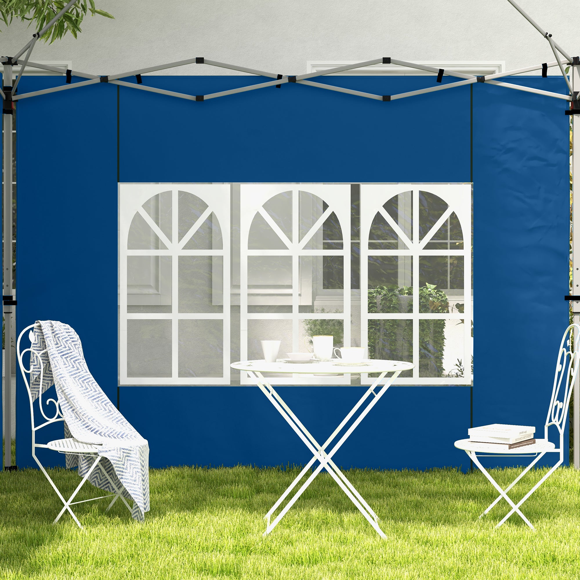 Set of 2 Durable Oxford Cloth Gazebo Side Panels with Windows - Blue