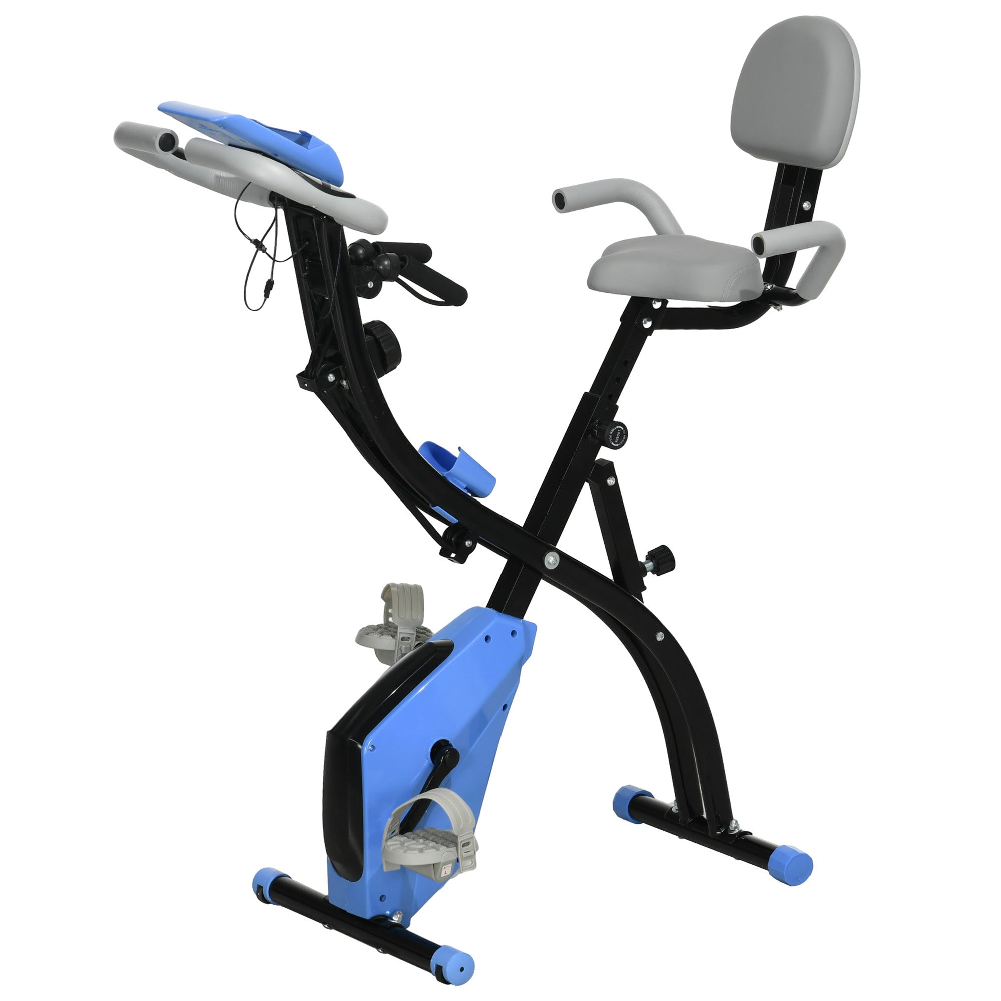 2-in-1 Folding Exercise Bike with 8-Level Magnetic Resistance, Arm Resistance Band, Pulse Sensor, Blue