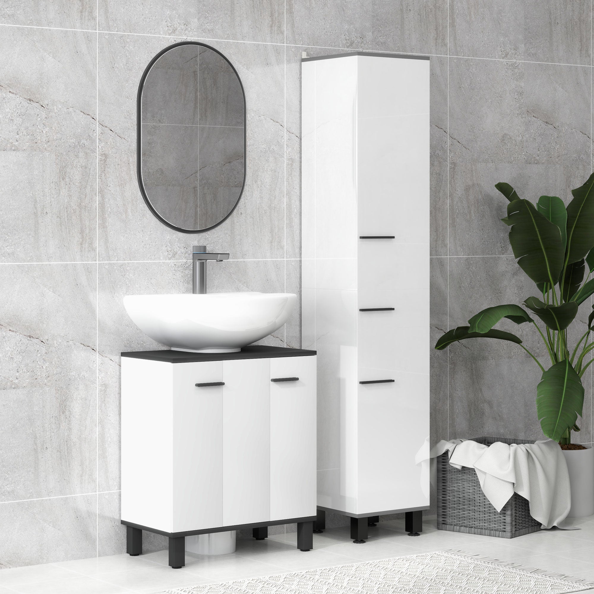 Modern Under-Sink Bathroom Cabinet - High Gloss White