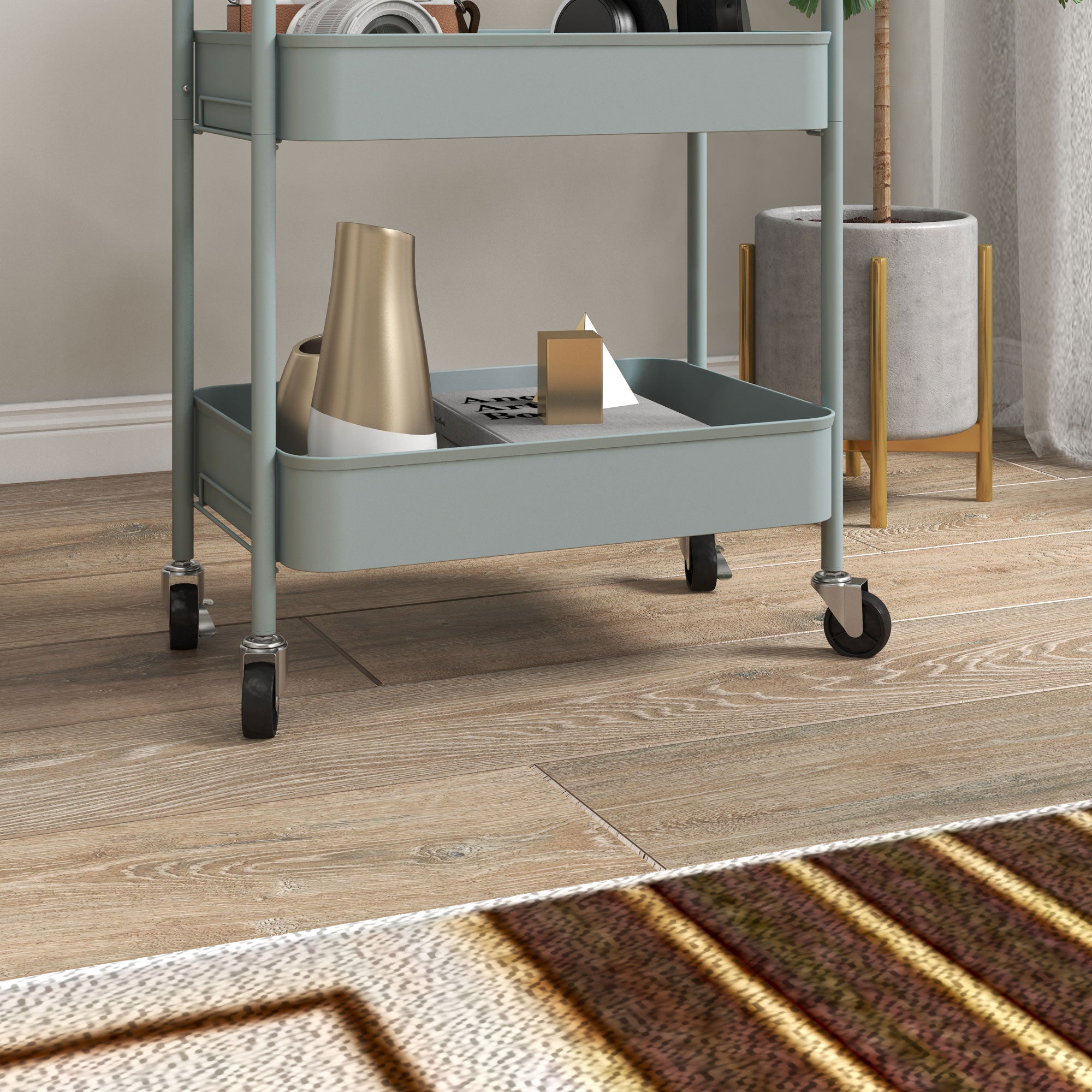 Three-Tier Steel Storage Trolley - Light Blue