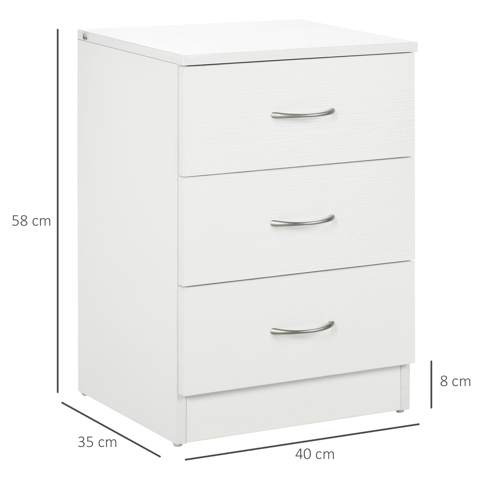 Three-Drawer Simple Bedside Table - White