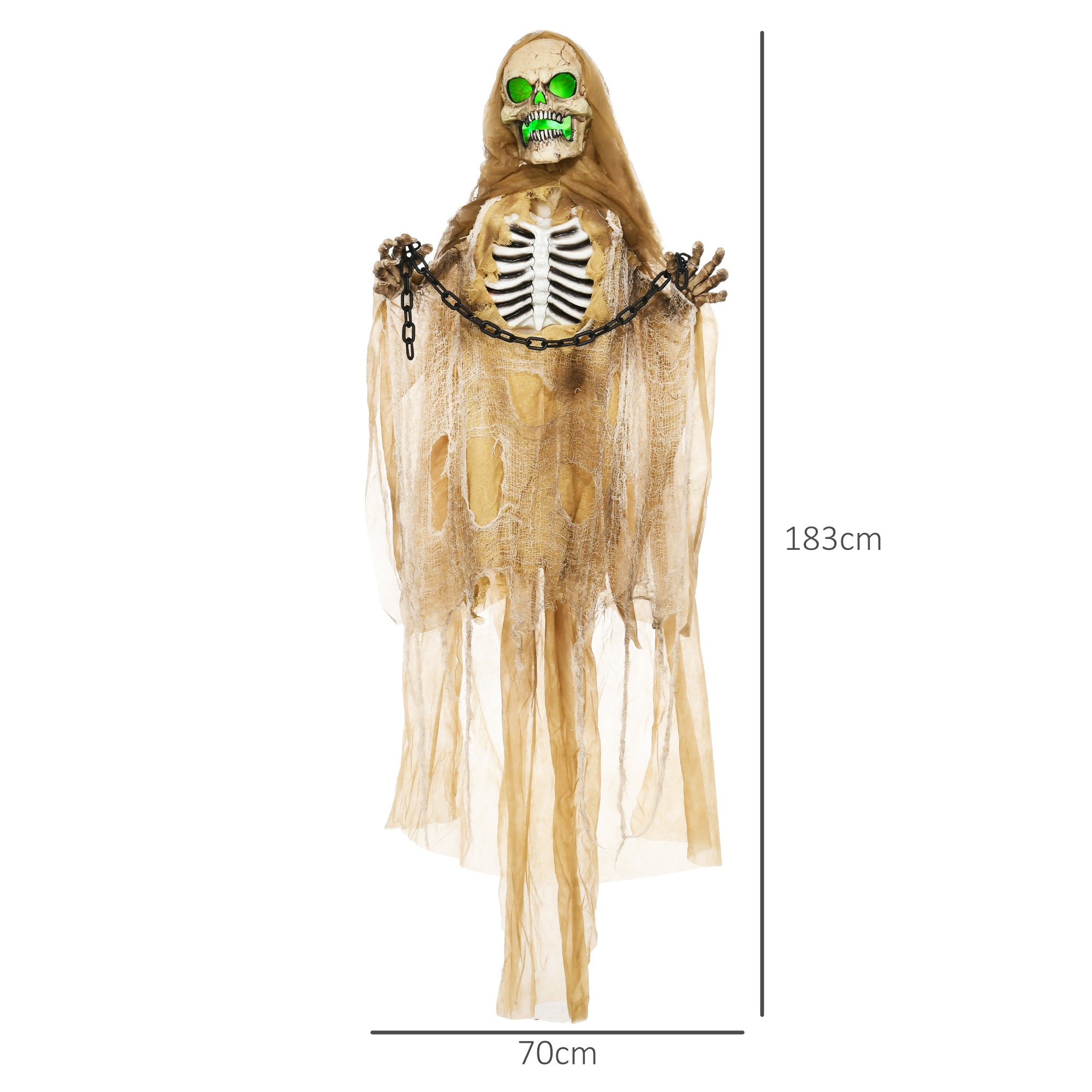 6' Hanging Skeleton Ghost Halloween Animatronic, with Glowing Eyes and Chest
