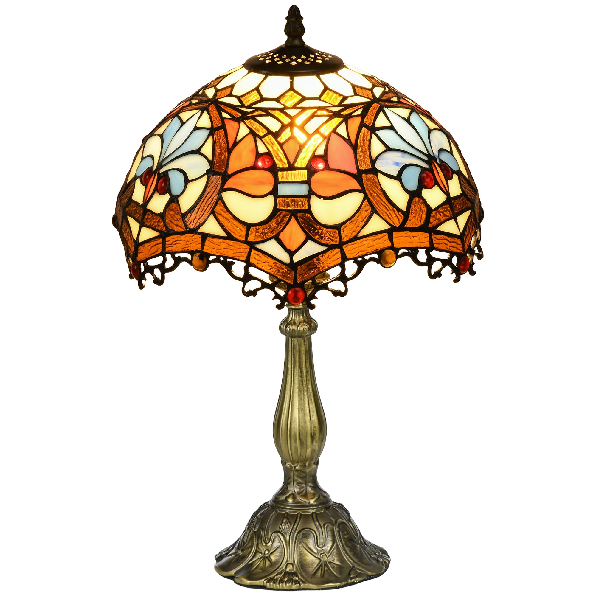 Stained Glass Table Lamp, Handcrafted Artisan Collectible, Suitable for Living Room and Bedside, Multi-Coloured, Ф31 x 48Hcm, Zinc Alloy.