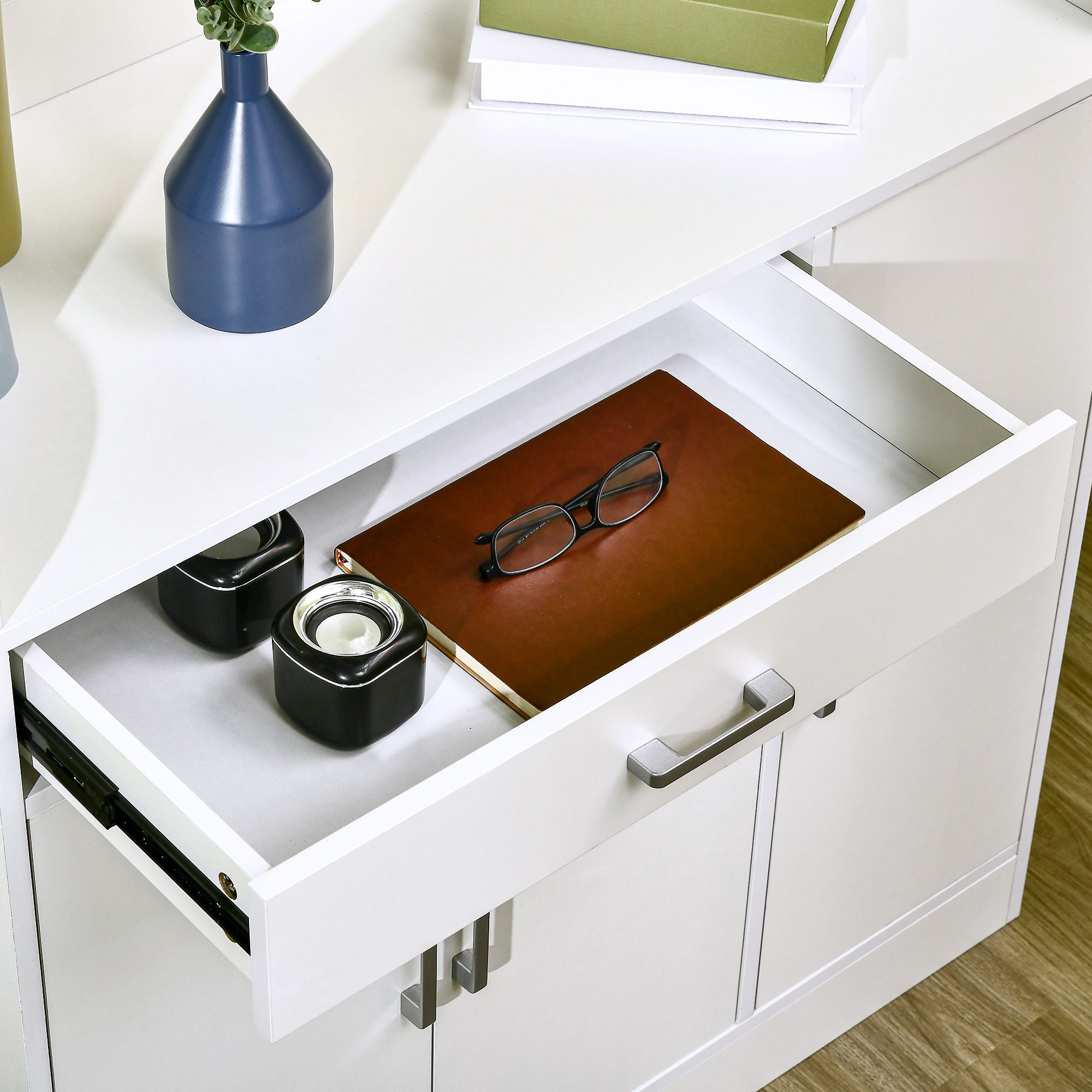 Modern Sideboard with Storage Cabinet, Floor Cupboard with Drawer for Living Room, Bedroom, Hallway, White