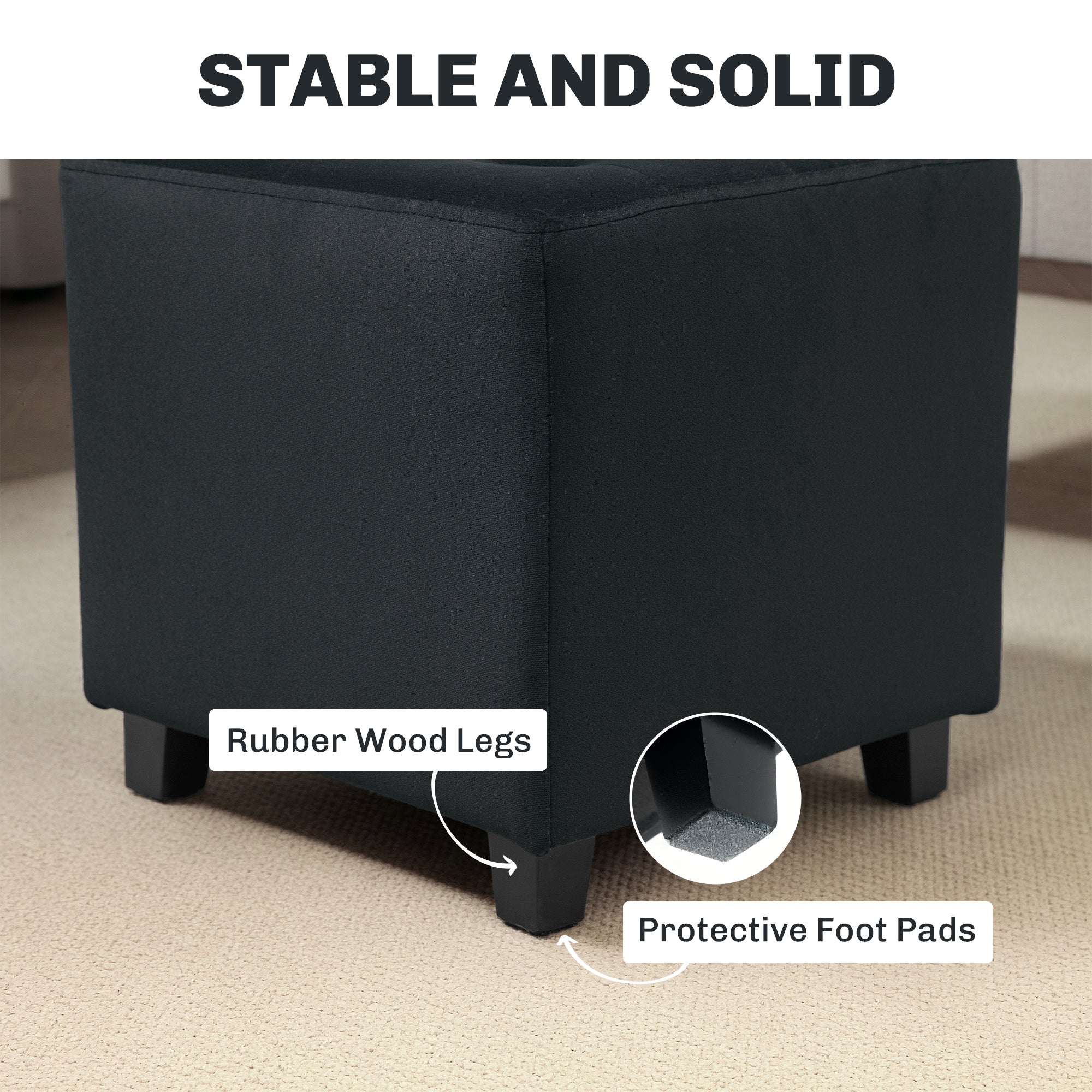 Velvet-Feel Square Ottoman - Grey