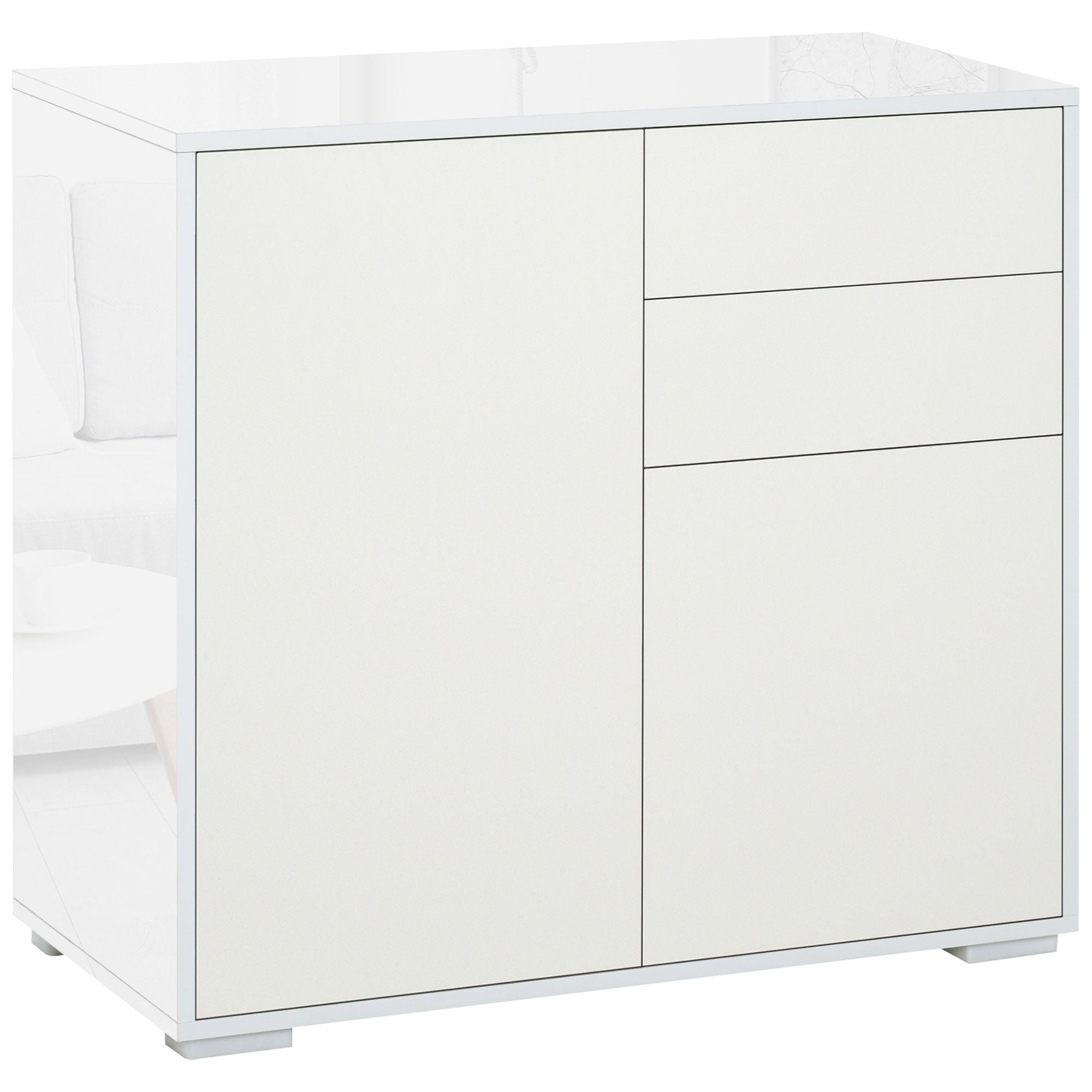 High Gloss Frame Sideboard, Side Cabinet, Push-Open Design with 2 Drawer for Living Room, Bedroom, White