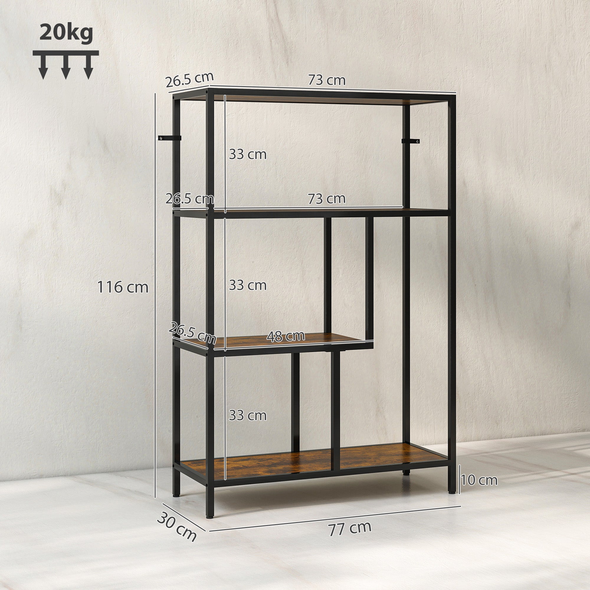 4-Tier Bookshelf with Open Shelves - Rustic Brown