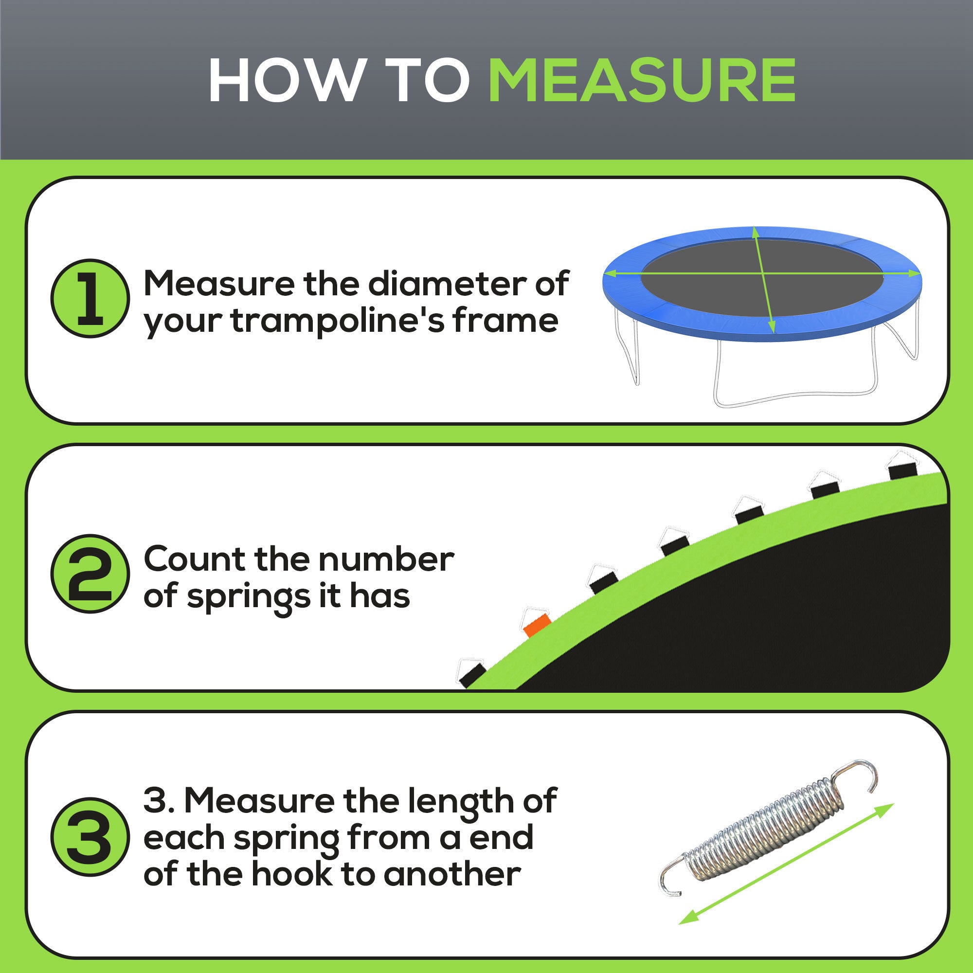 Replacement Trampoline Mat with Spring Pull Tool, 72 V-Hooks, for 12ft Trampoline using 14cm Springs, Green