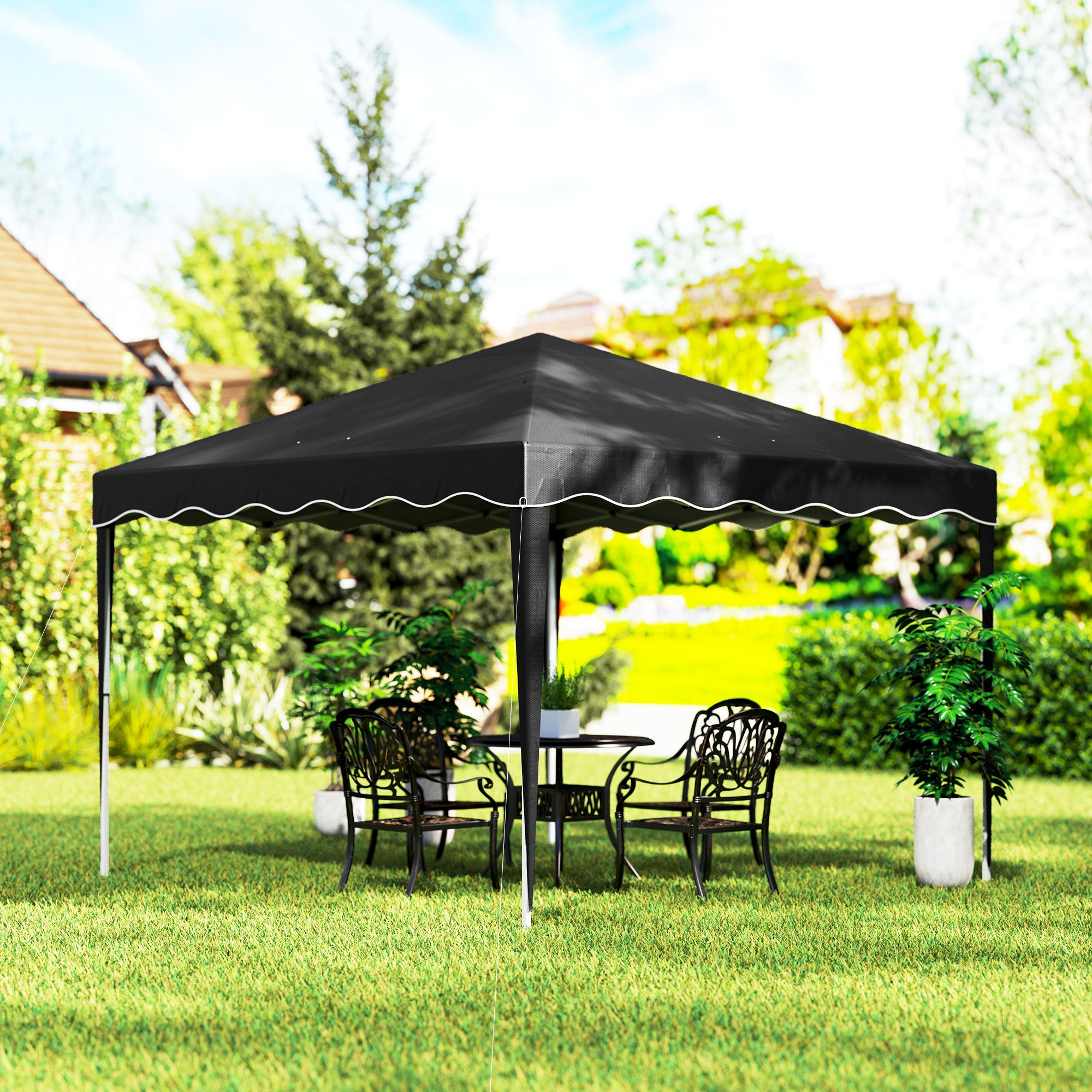Set of 3 Adjustable Height Pop-Up Gazebos with Carry Bags - Black