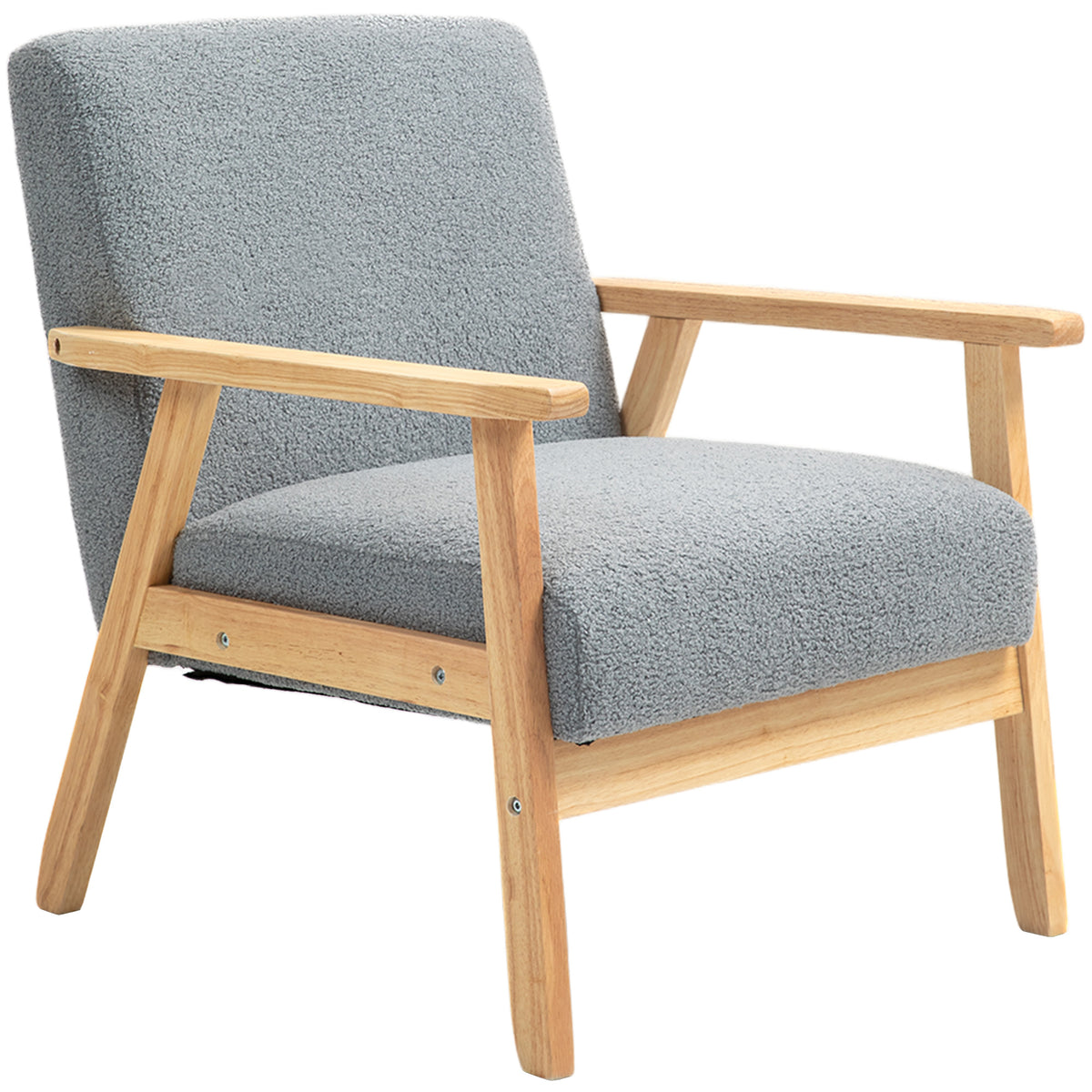 Wide Seat Accent Chair with Wood Frame and Thick Cashmere Cushions - Grey