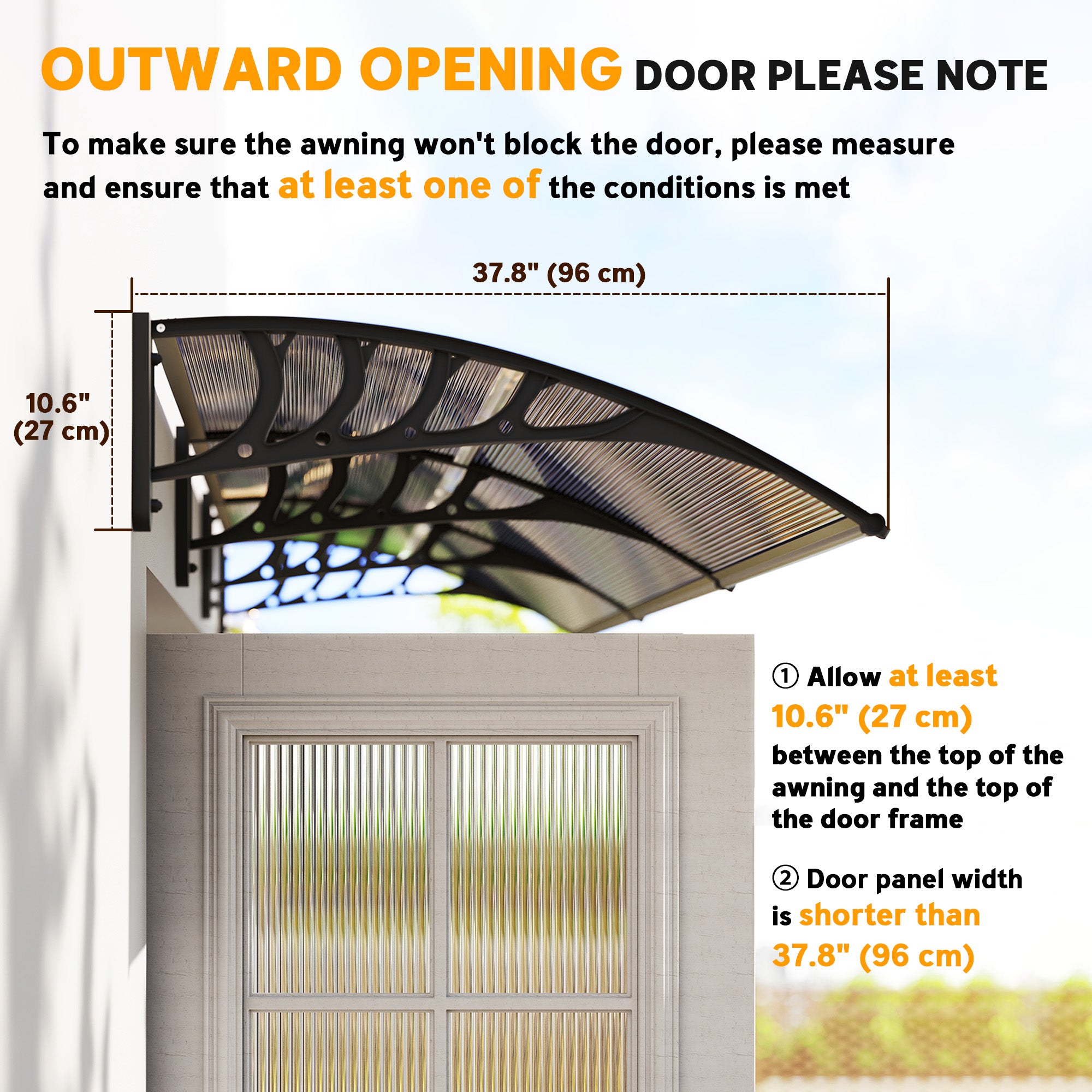 Front Door Canopy, Outdoor Awning, Rain Shelter, 303 x 96cm , Brown