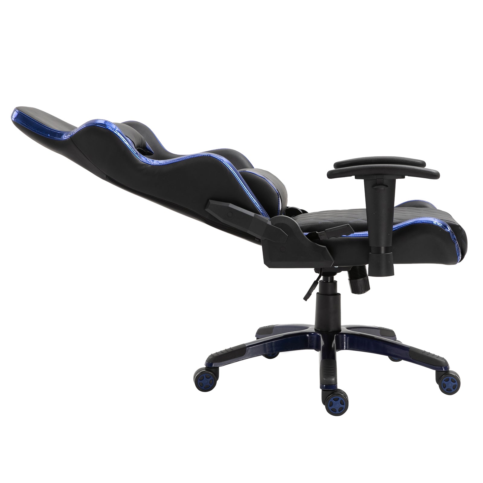 Holographic Stripe Gaming Chair Ergonomic PU Leather High Back 360° Swivel w/ 5 Wheels 2 Pillows Back Support Racing Reclining Black and Blue