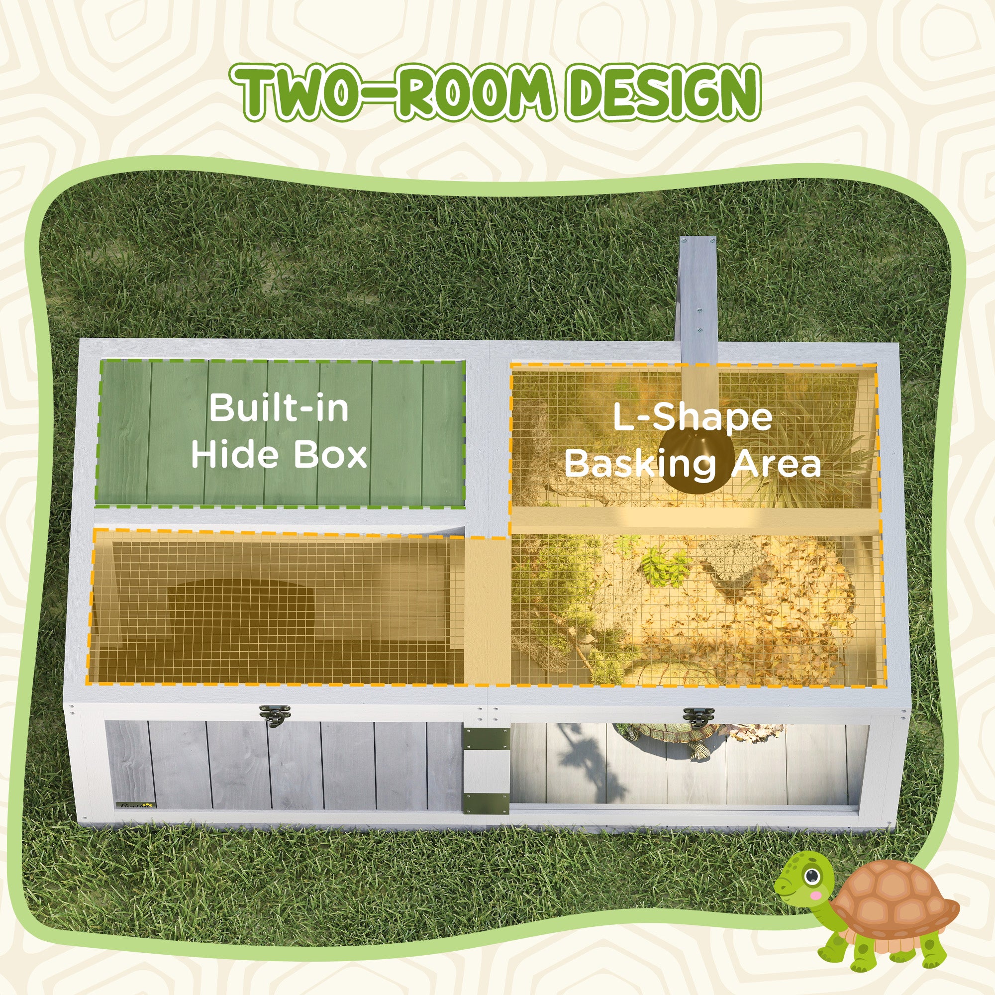 Wooden Tortoise House with Lamp Holder, Observation Window & Openable Tops - Light Grey