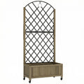 Raised Garden Bed with Metal Trellis, Wooden Elevated Planter Box w/Lockable Wheels, Outdoor Raised Planter, Carbonised