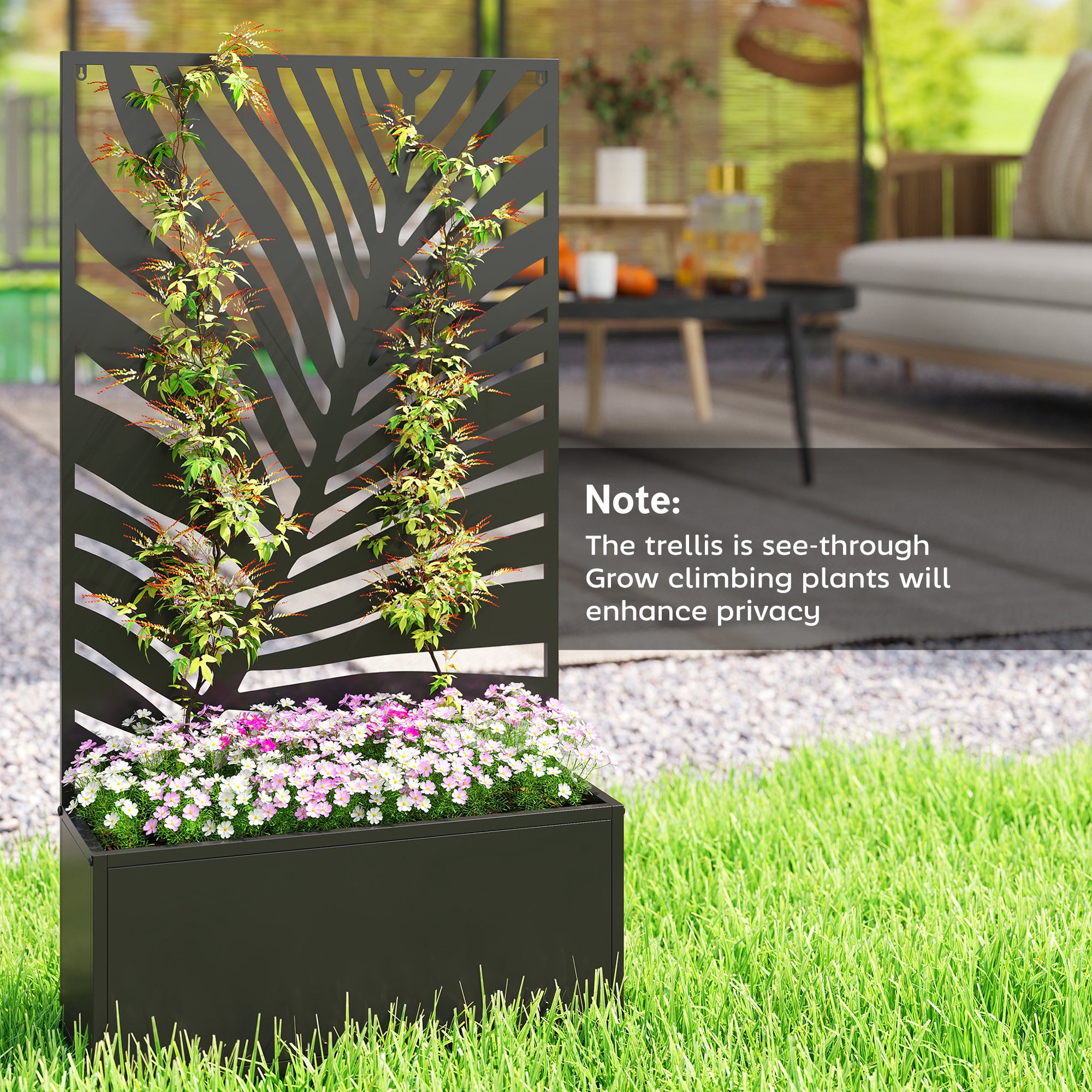 Metal Garden Bed for Garden with Trellis, Wall Mounted or Freestanding Raised Planter with Privacy Screen