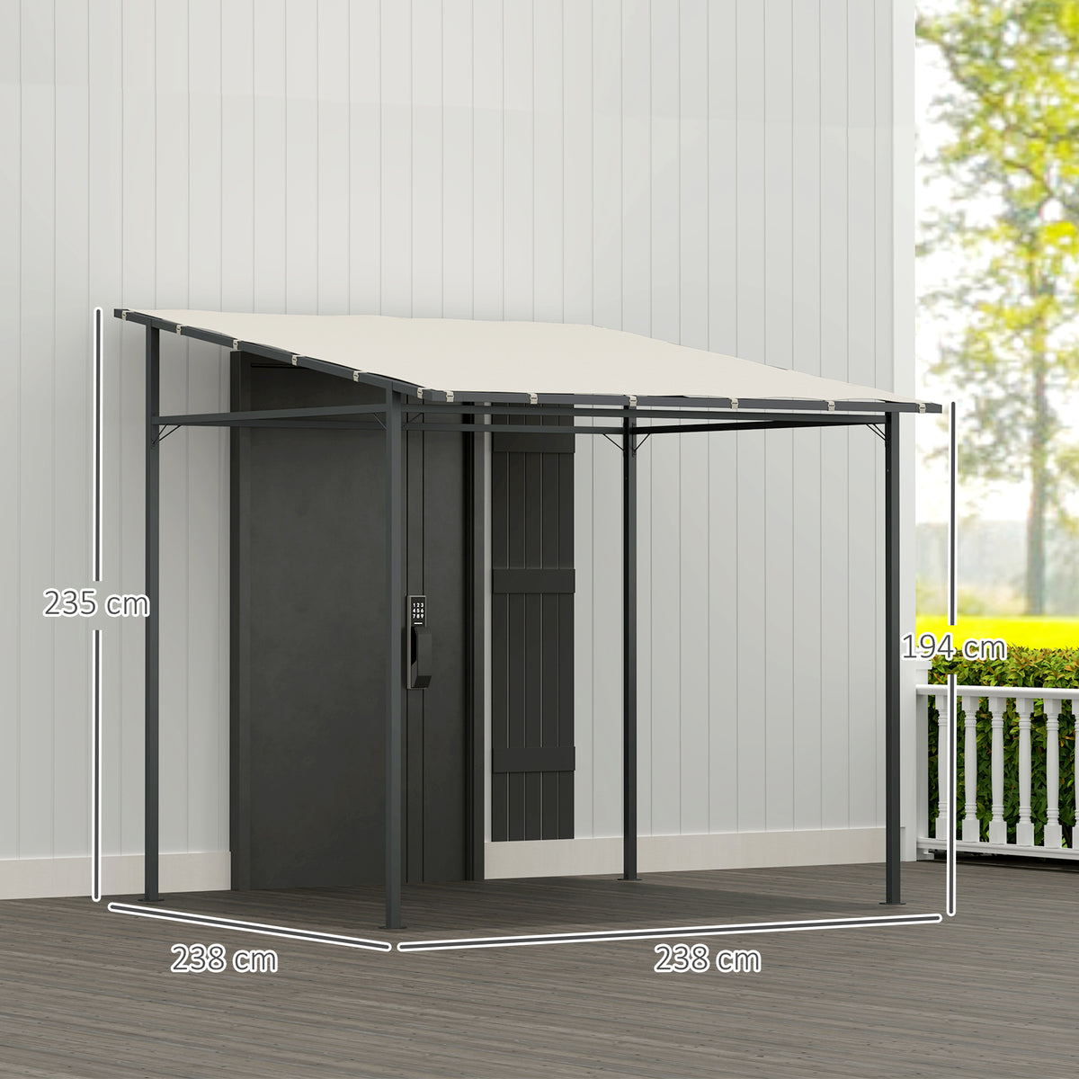 Wall Mounted Pergola Gazebo with PA Coated Fabric - Cream White