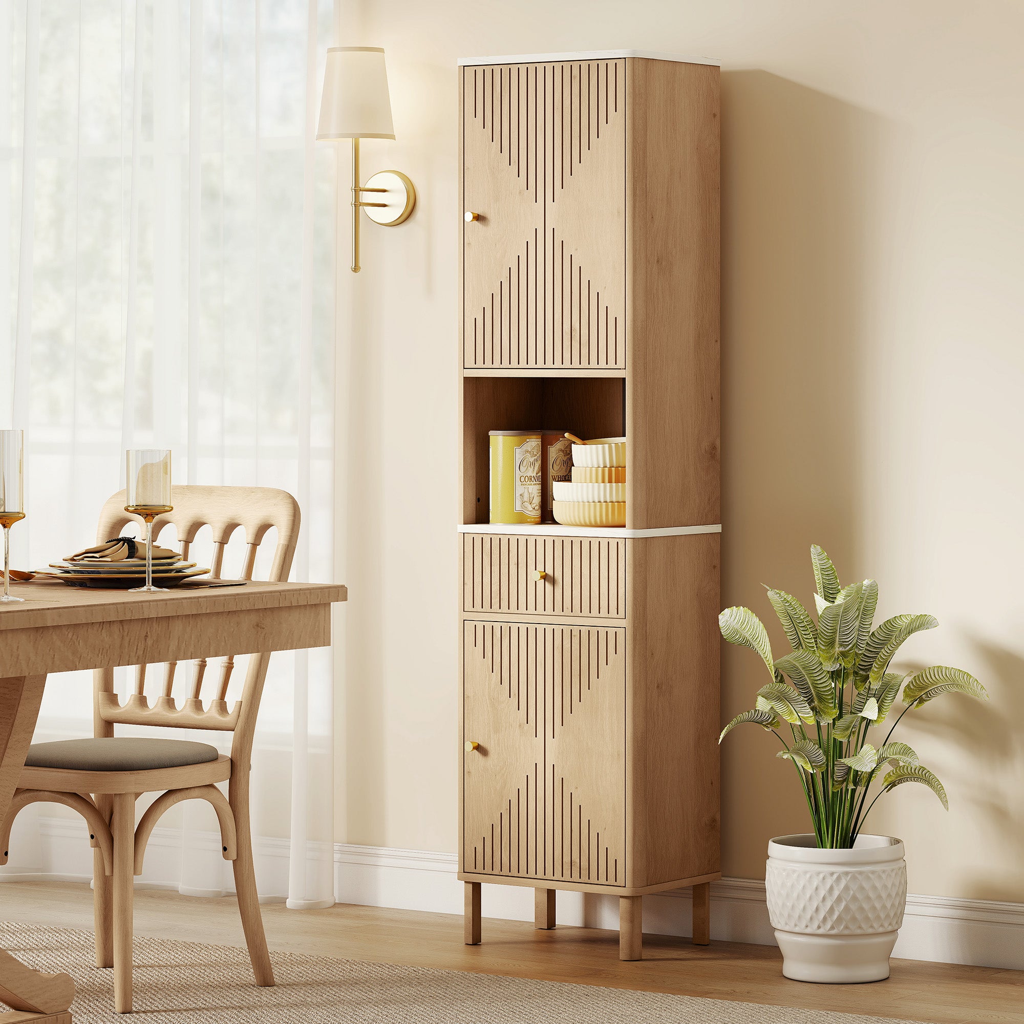 Slim Bathroom Cabinet with Silent Drawer Rail for Scandinavian, Japanese Styles - Wood-Effect