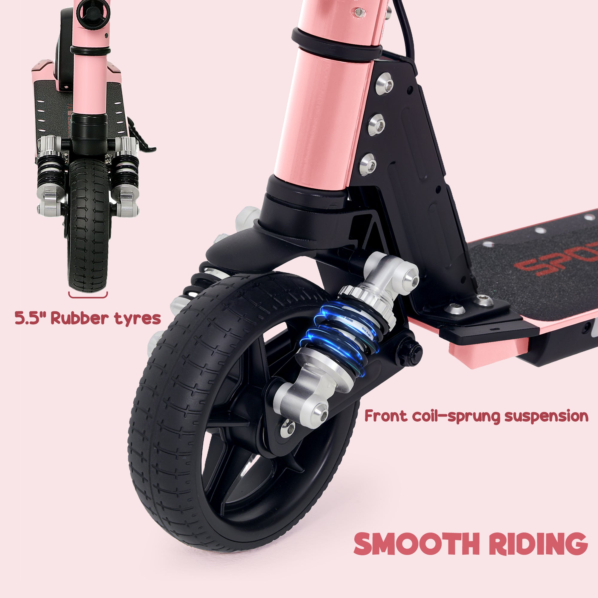 Folding Electric Scooter for Kids 6-14 with Dual Brakes, Suspension, LED Lights & Display, 6.8kg Aluminium, 14 KM/H - Pink