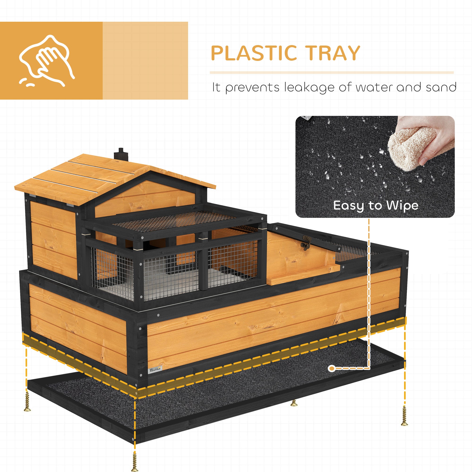Wooden Tortoise House with Balcony, Tray & Roof for Indoor & Outdoor Use - Yellow