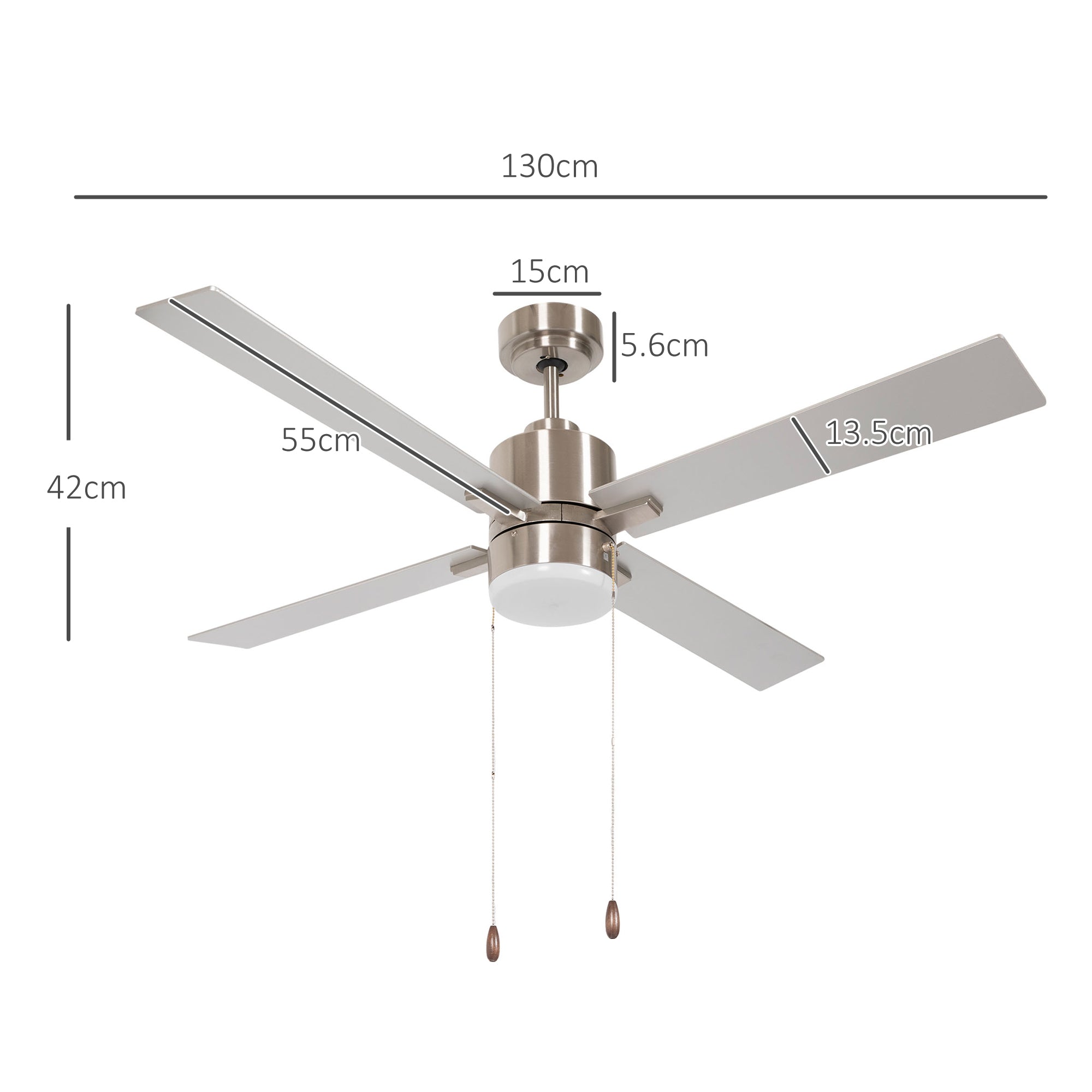 Ceiling Fan with LED Light, Flush Mount Ceiling Fan Lights with Reversible Blades, Pull-chain, Silver and Natural Tone