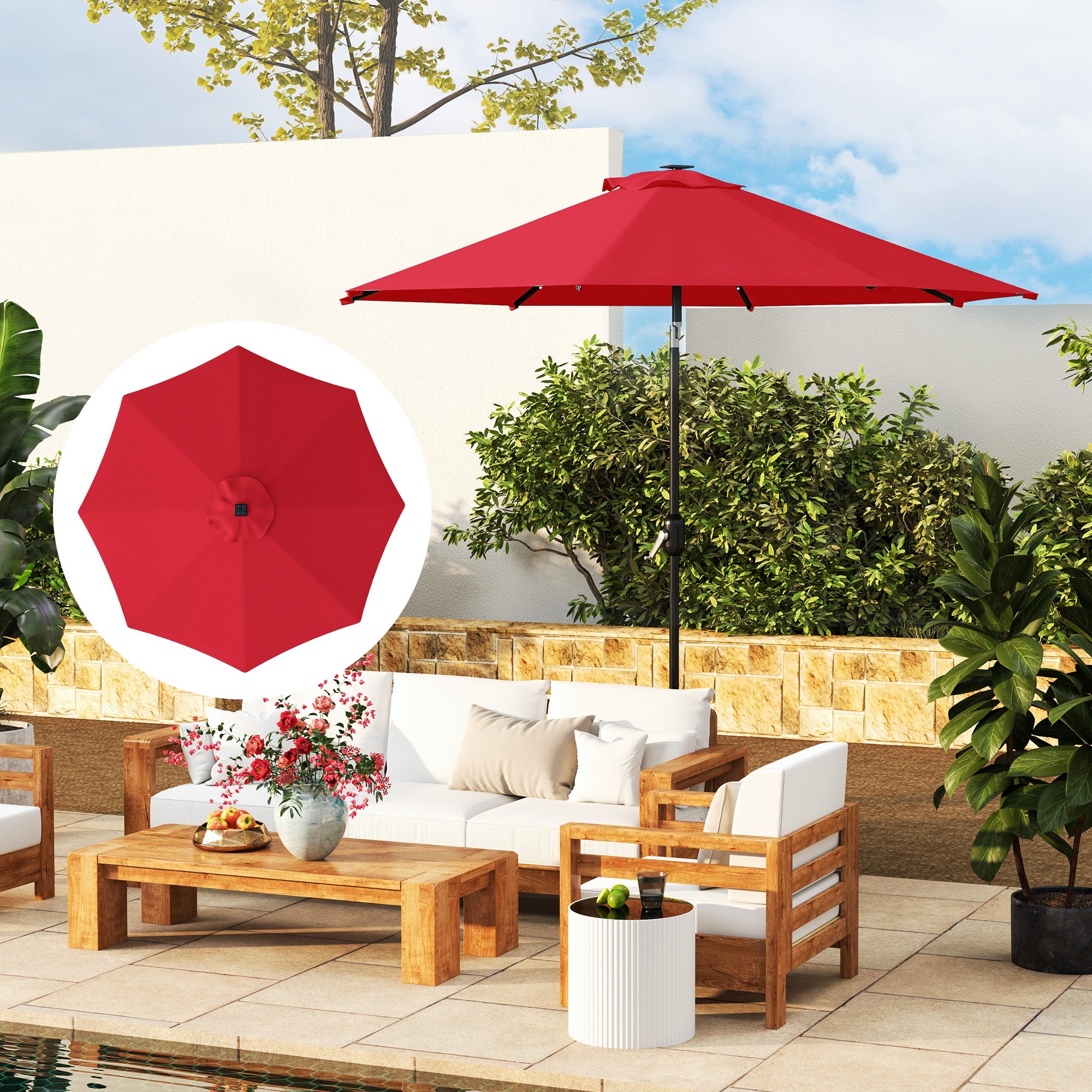 3 Metre Replacement Parasol Canopy with UPF 50+ UV Protection - Red