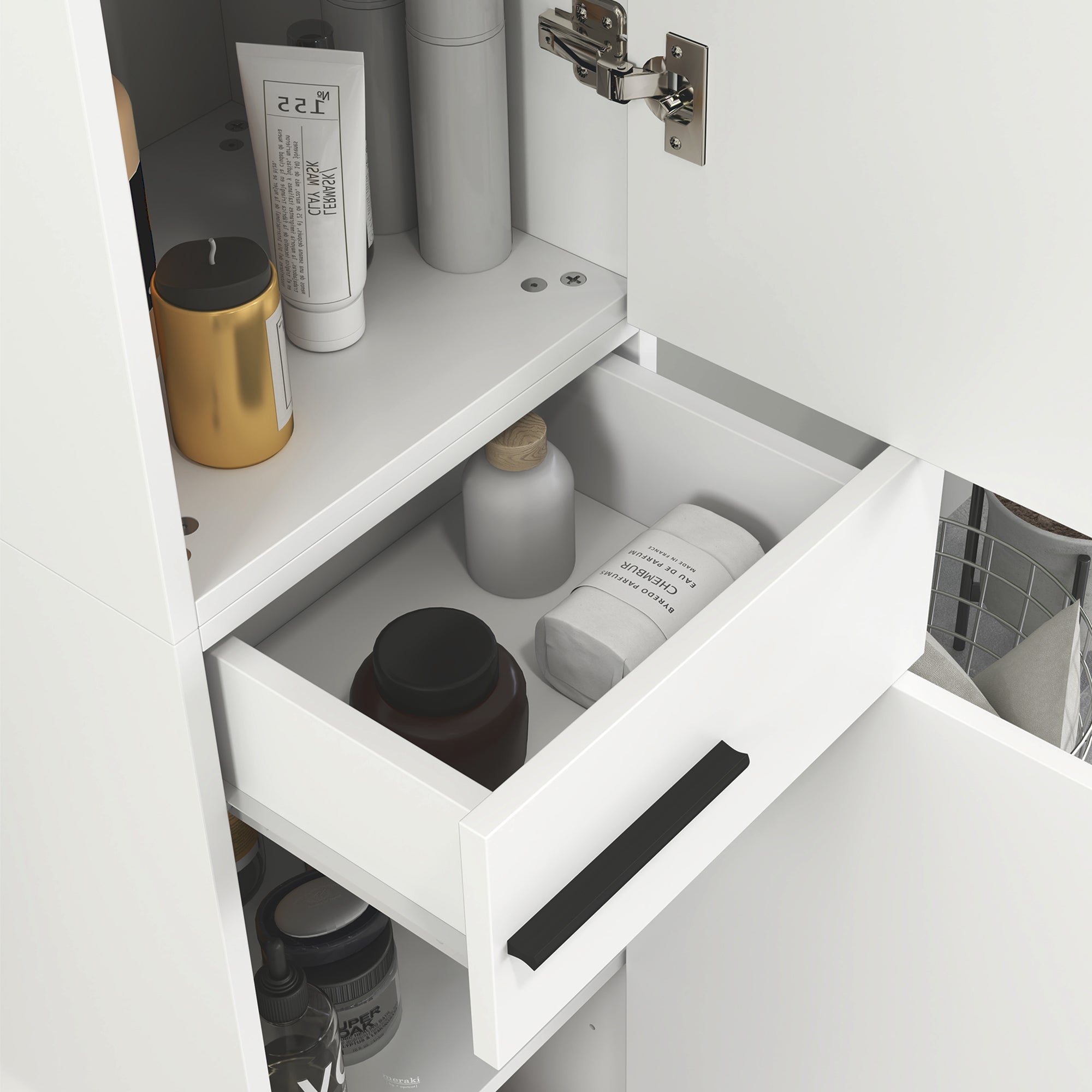190cm Slim Bathroom Storage Cabinet - White