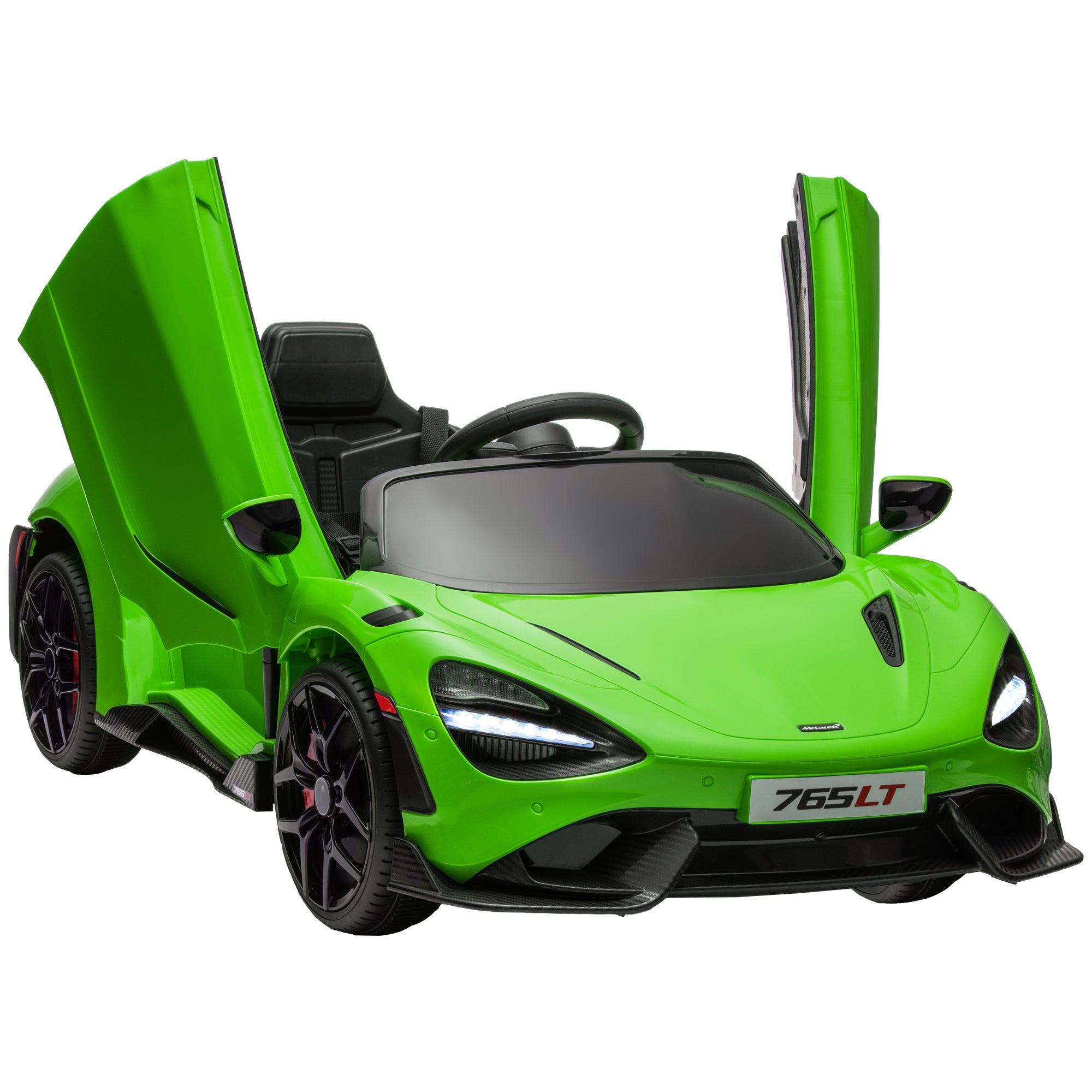 McLaren 765LT Licensed 12V Kids Electric Ride on Car with Butterfly Doors Remote Control Transport Wheels Green