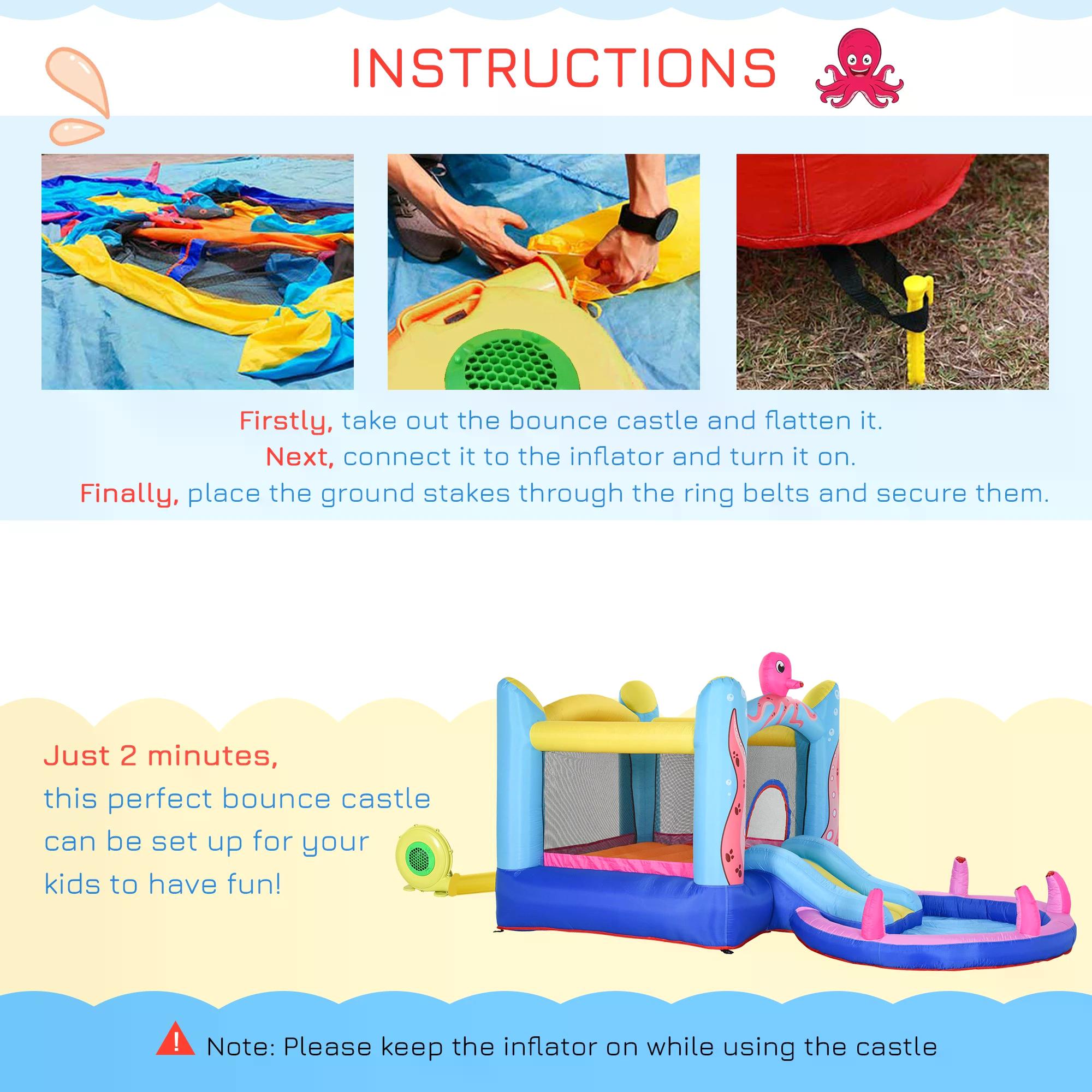 Bounce Castle Inflatable Trampoline Slide Pool Octopus Design 3.8 x 2 x 1.8m