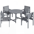 5 Pieces Garden Dining Set with Parasol Hole, Round Outdoor Table and Chairs, 4 Seater Wooden Garden Furniture, Grey