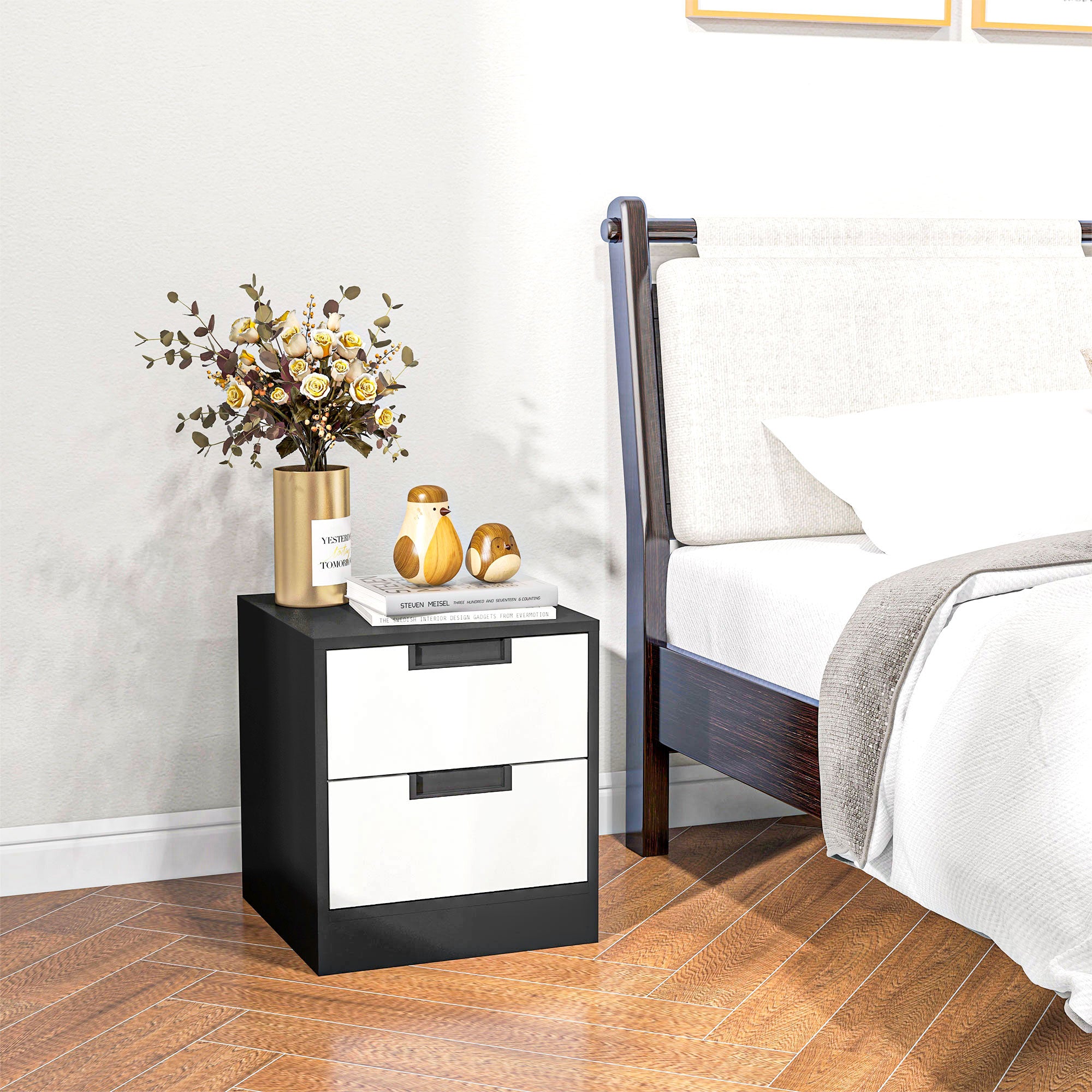 Set of Two Monochrome Two-Drawer Bedside Tables