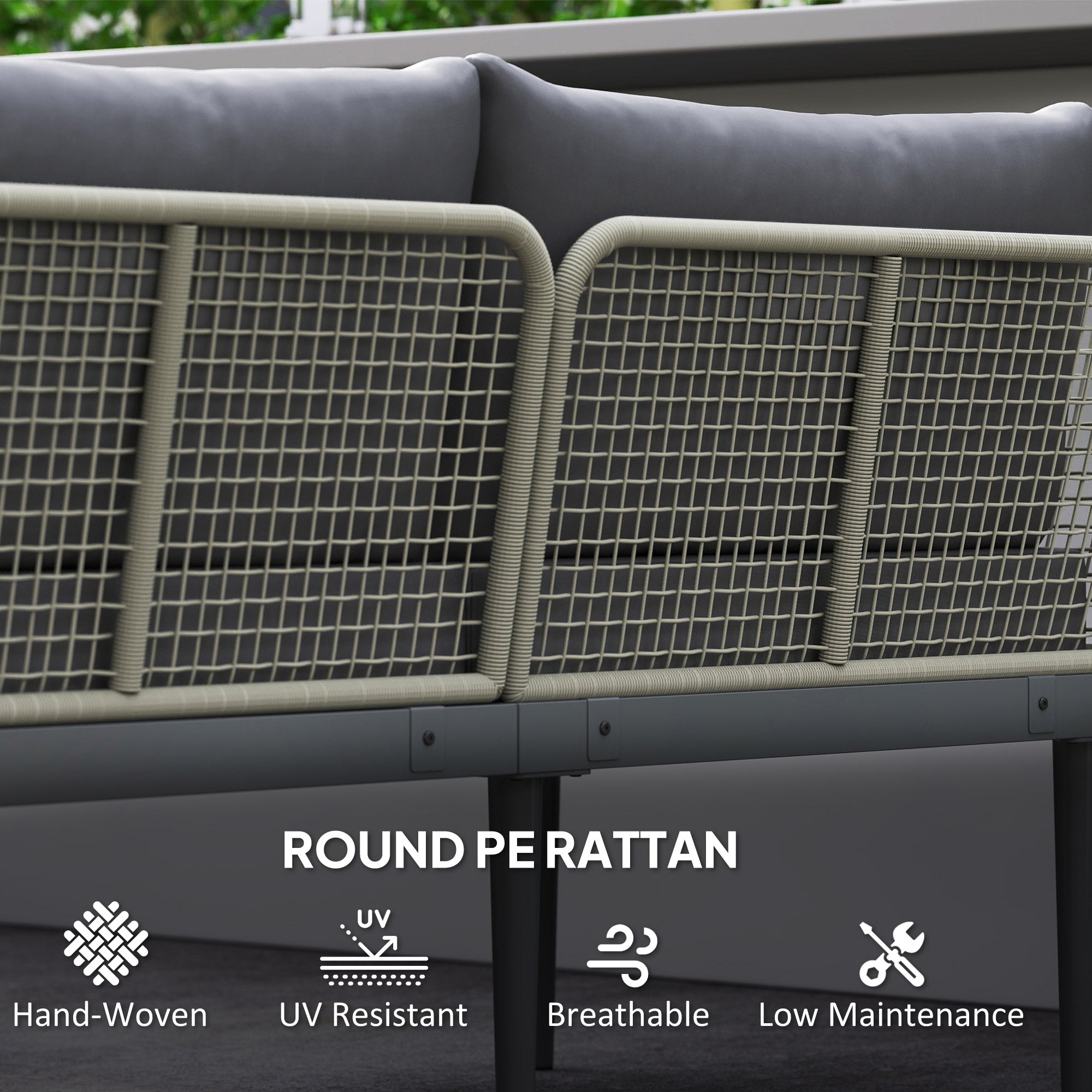 Thee-Piece 'L' Rattan Sofa Set - Grey