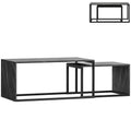 Nesting Coffee Table Set of 2, Industrial Stacking Side End Tables with Metal Frame for Living Room, Bedroom, Dark Grey Marble Effect